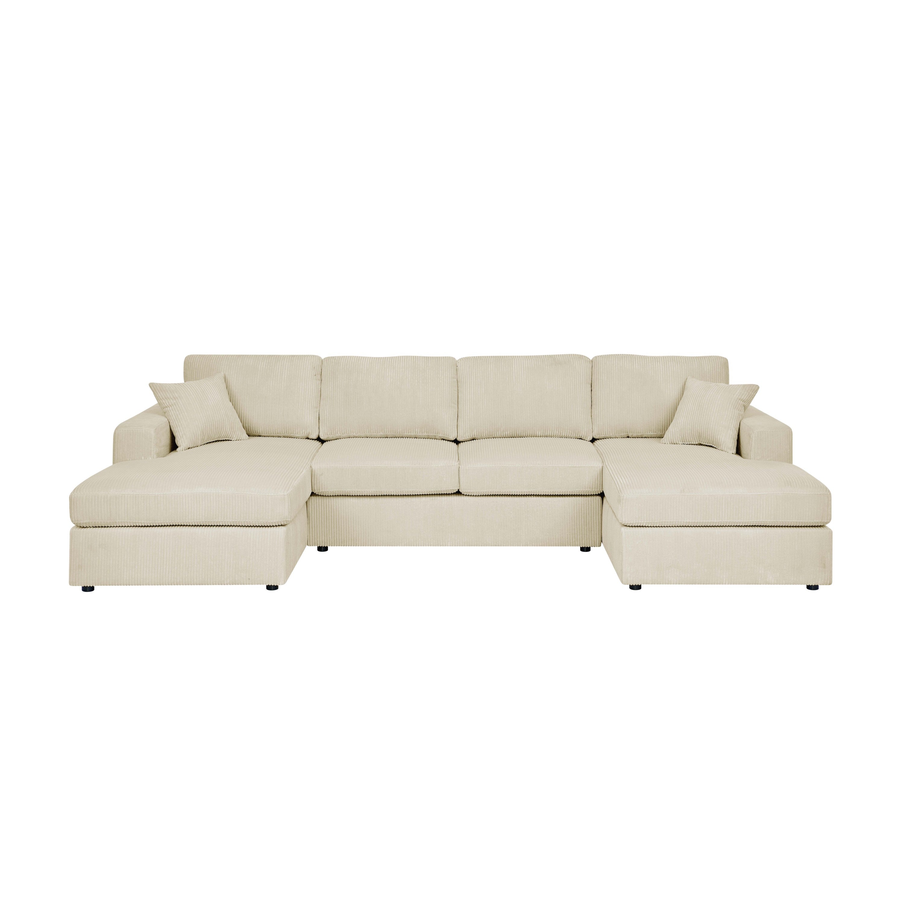 Cream Corduroy 3-Piece Double-Chaise Sectional Sofa