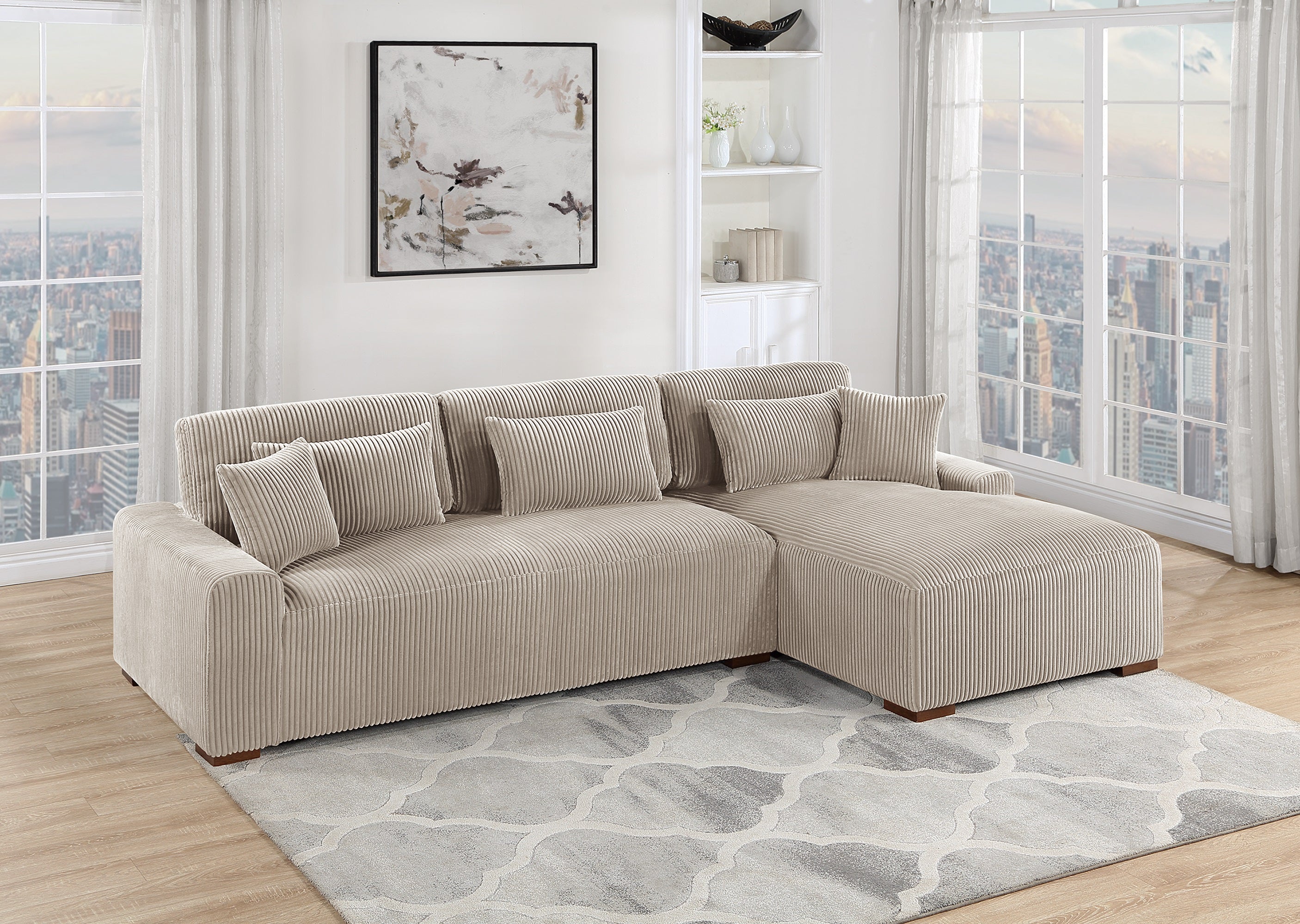 Modern XL Corduroy Sectional Sofa Chaise - Camel Living Room Couch