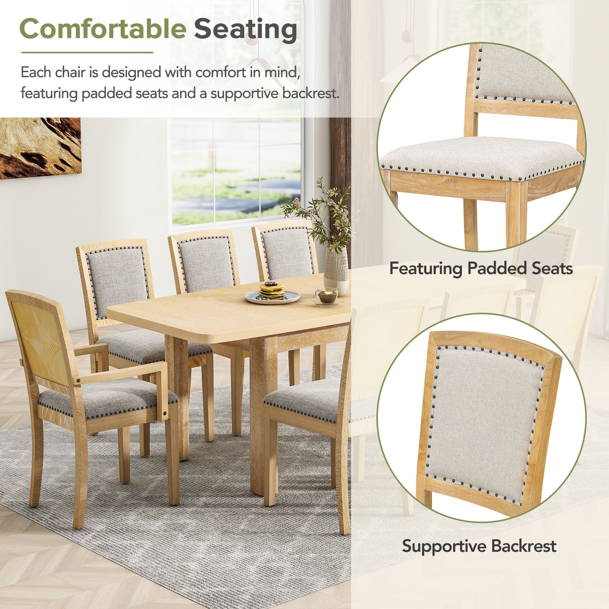 Rustic Extendable Dining Table Set, 9 Pieces