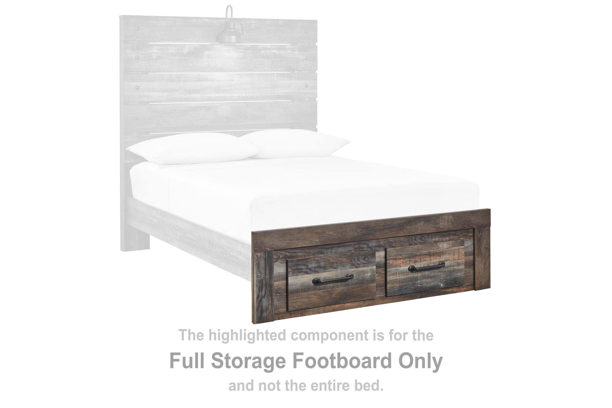 Brown storage footboard bed with two drawers