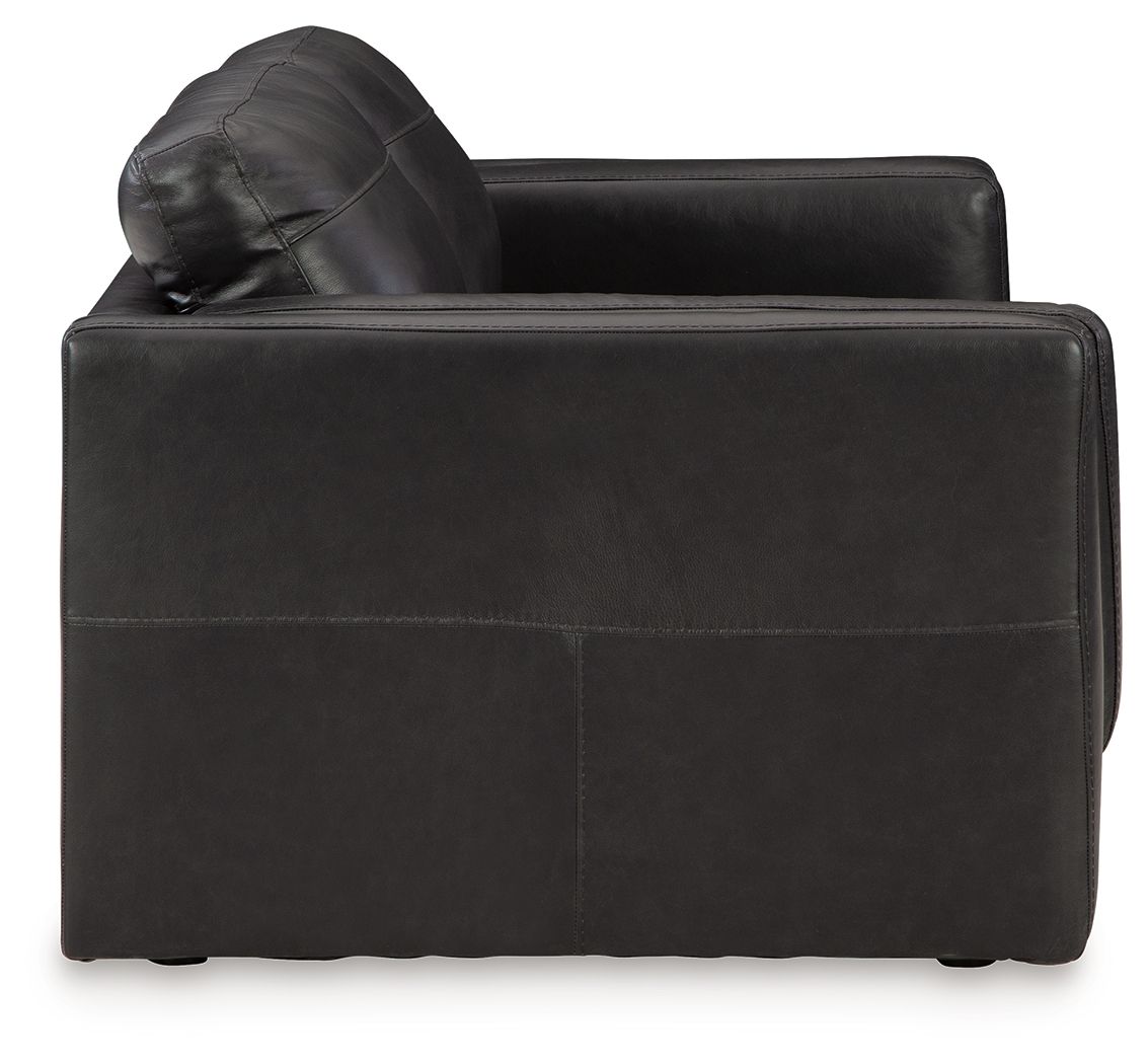 Amiata onyx loveseat, dark leather-look with rounded backrest and padded arm