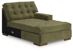 Chalcombe RAF corner chaise in olive green fabric with tufted back cushions and arms