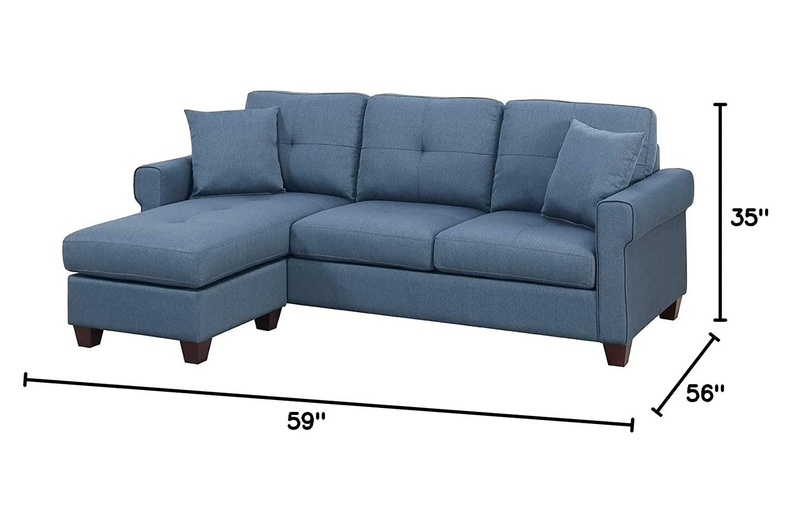 Modern Blue Glossy Polyfiber Reversible Sectional Sofa with Chaise