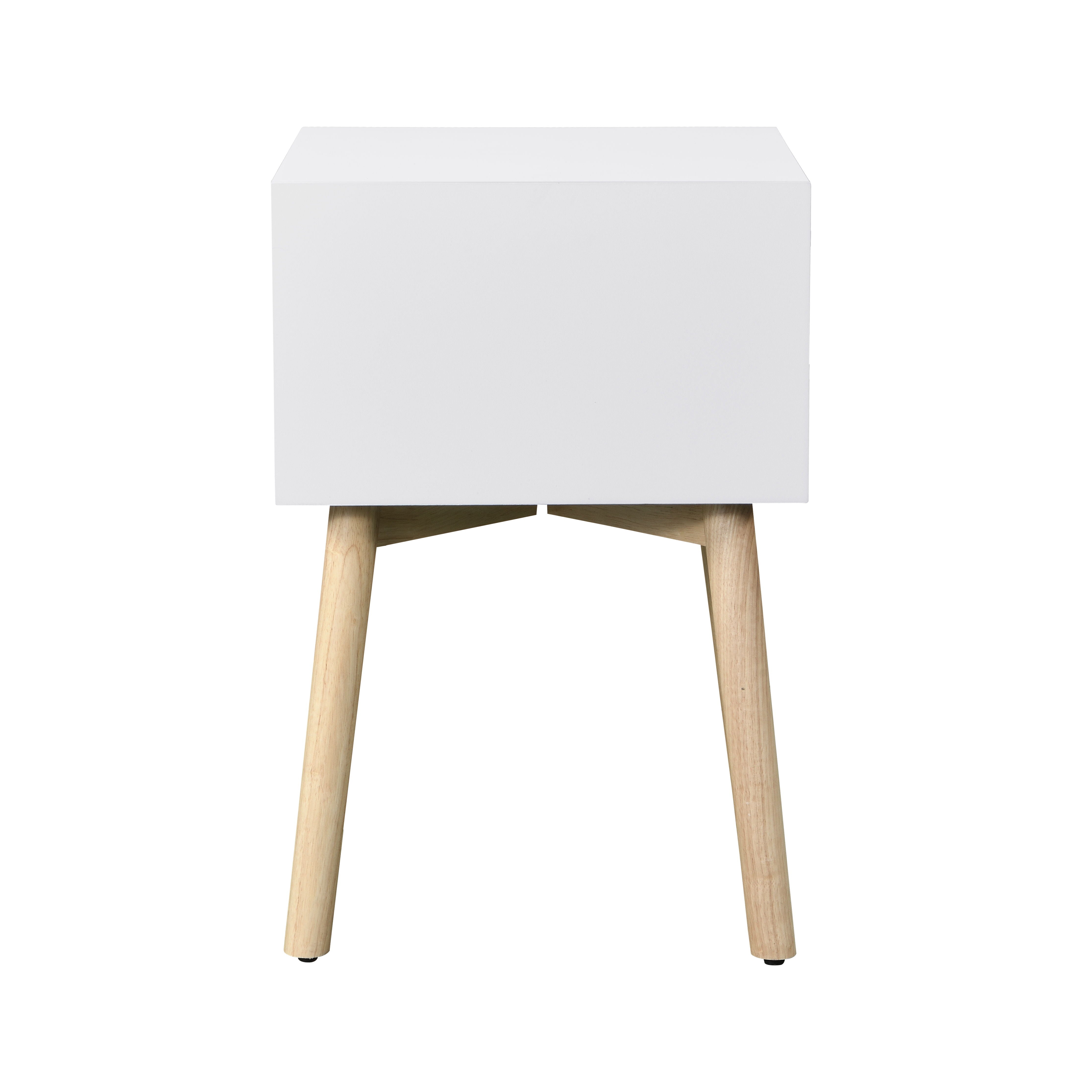 Zfztimber Side Table, Bedside Table With 2 Drawers And Rubber Wood Legs, Mid - Century Modern Storage Cabinet For Bedroom - White