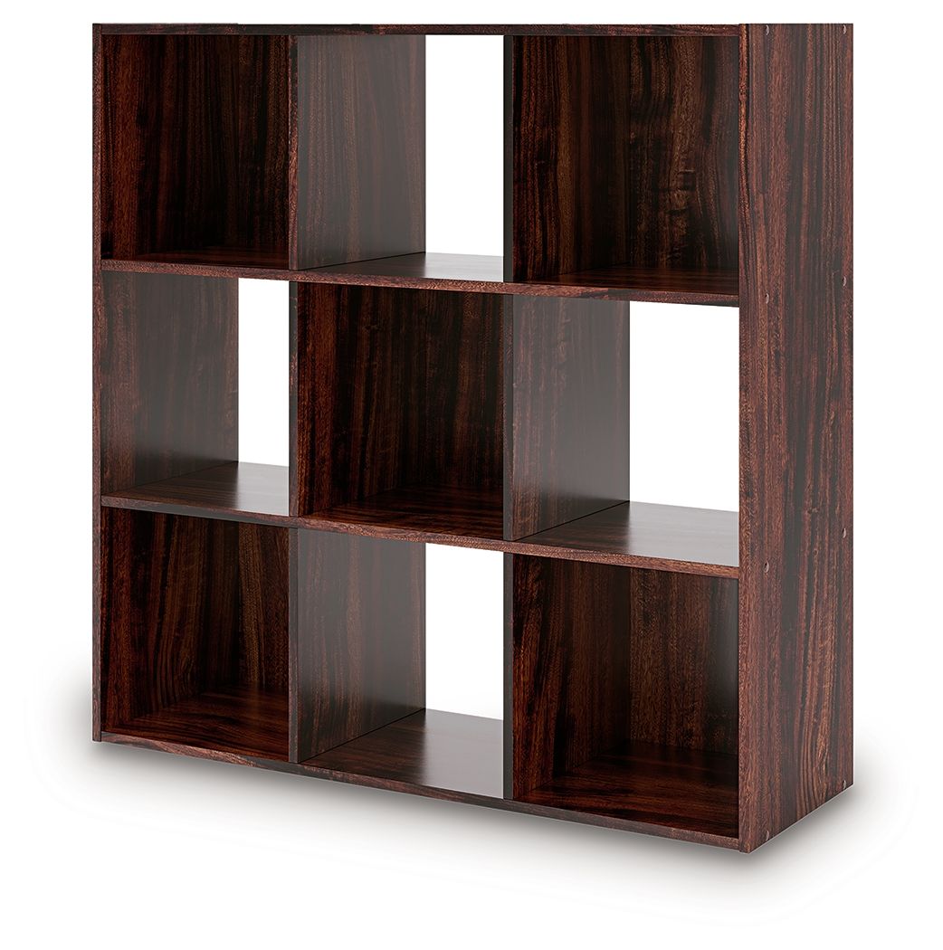 Dark brown cube organizer with open square compartments and multiple shelf sections.