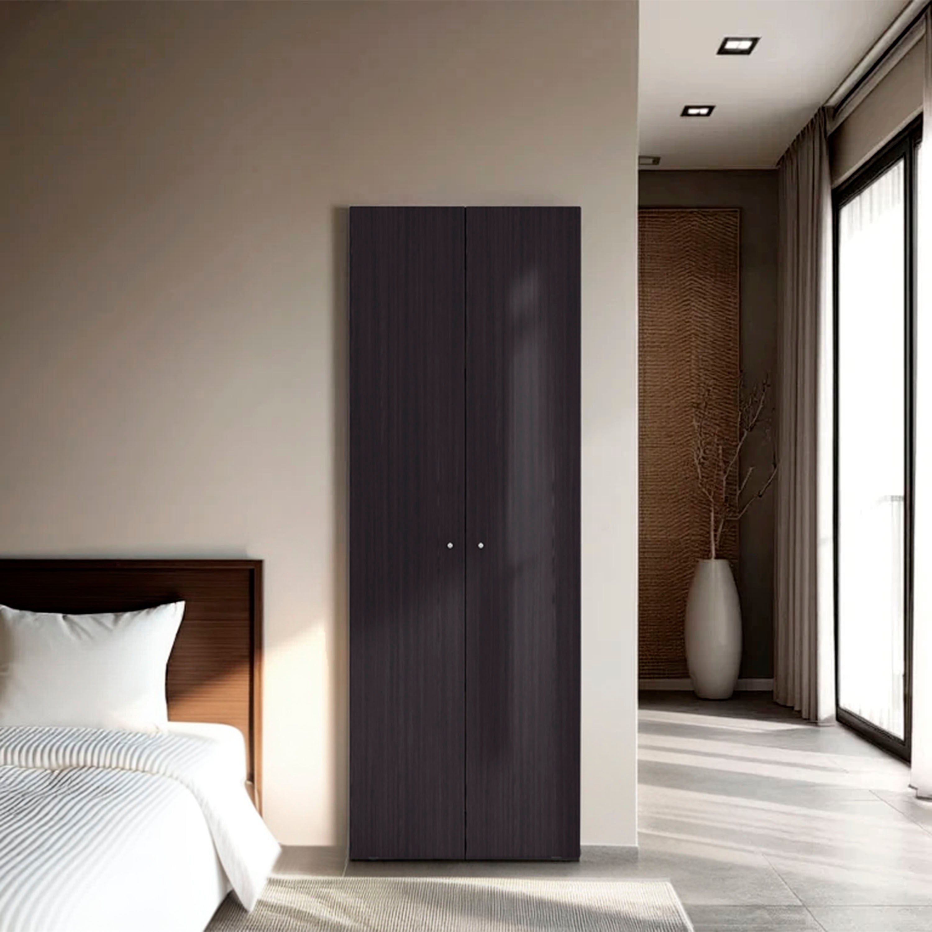 66.9'H Black Wengue Armoire - 2 Doors, 4 Shelves, Bedroom