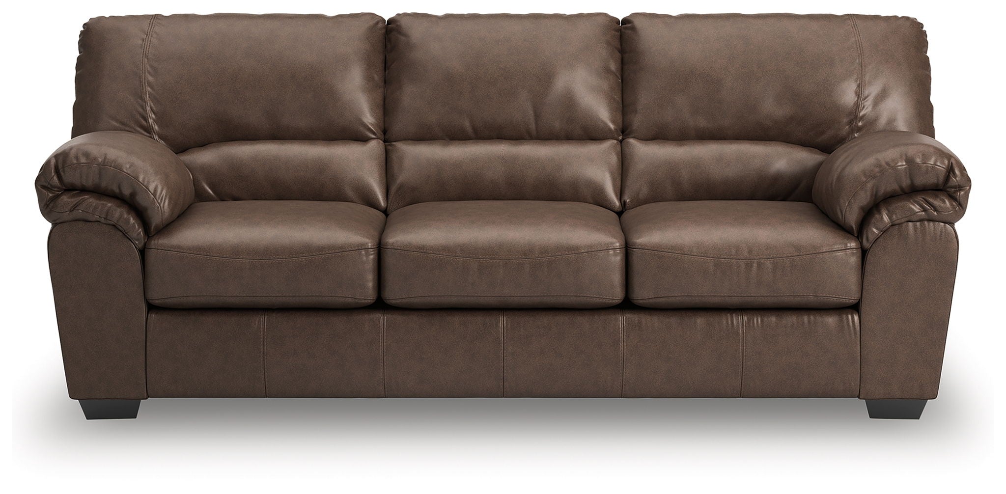 3-seat sofa in dark brown fabric with tufted back and padded armrests