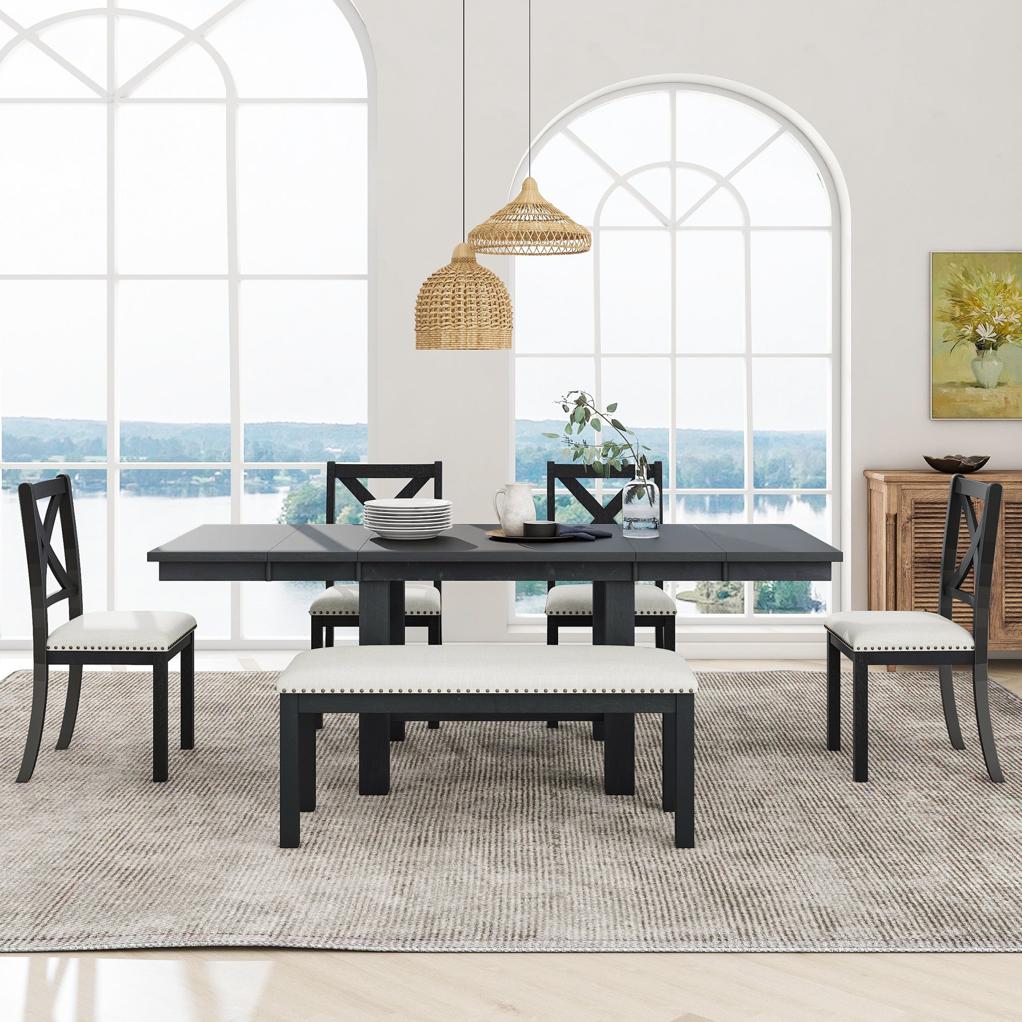 82" Farmhouse Dining Table Set, 6-Piece