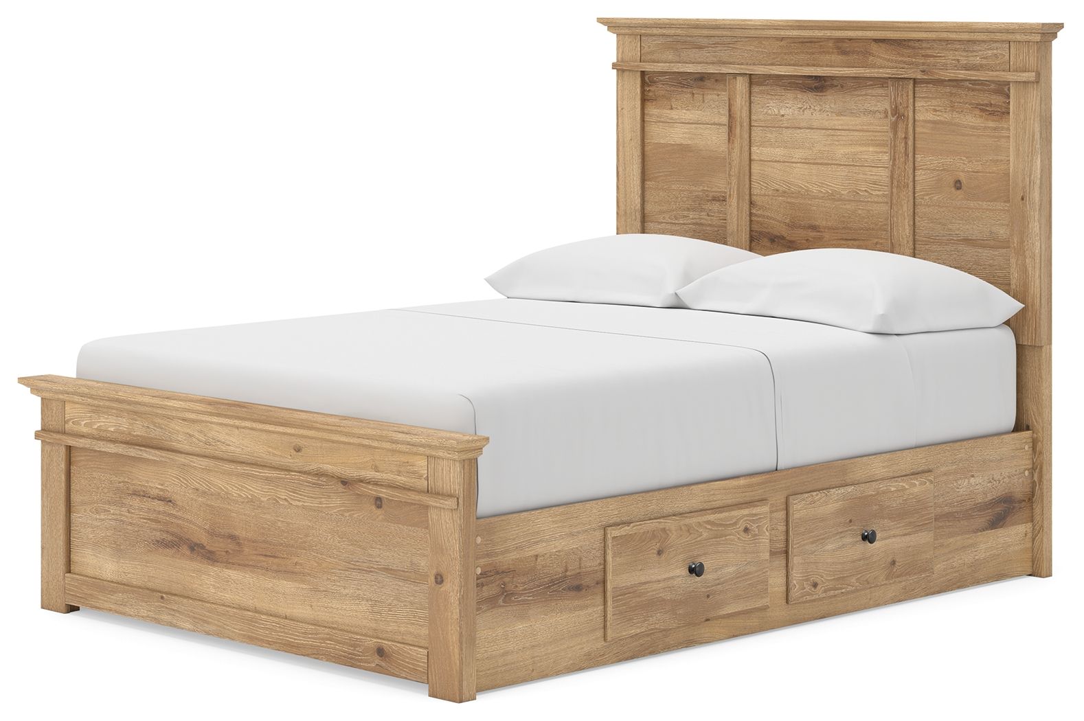White panel storage bed with slatted base and two large front drawers