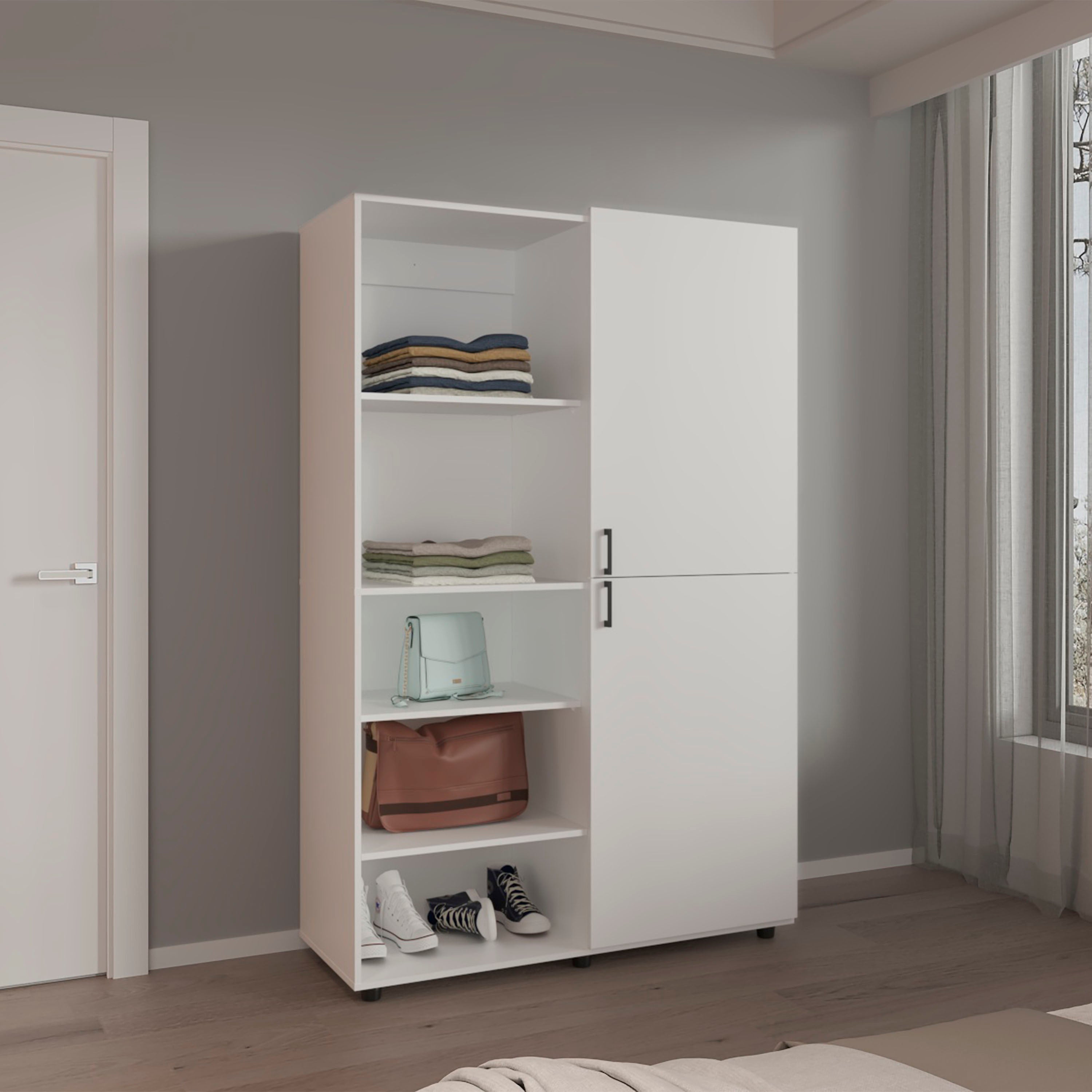 White Wardrobe 72.4" H | 2 Doors, 5 Shelves, Modern Design