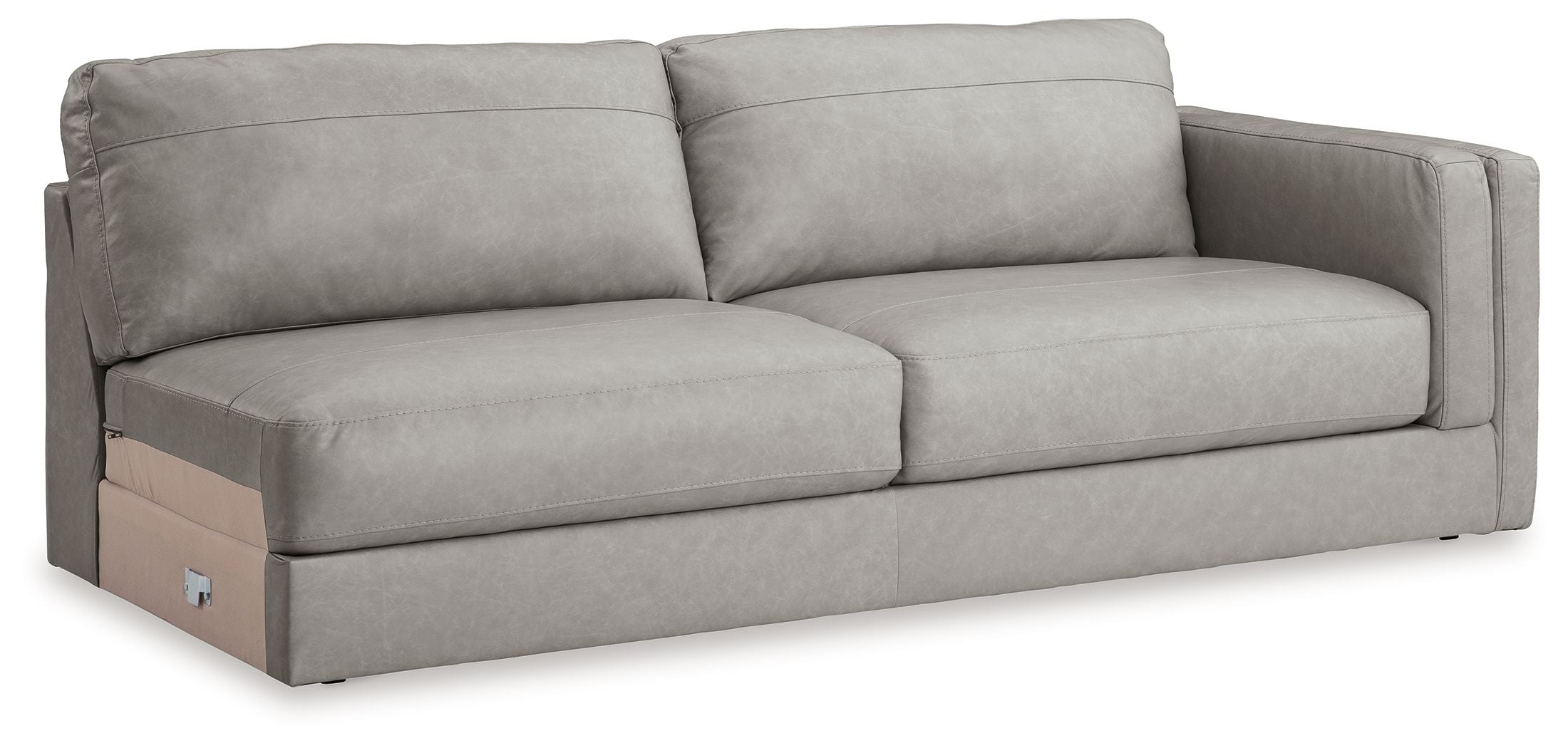 Glacier gray fabric sofa with wide seat cushions and tall squared back