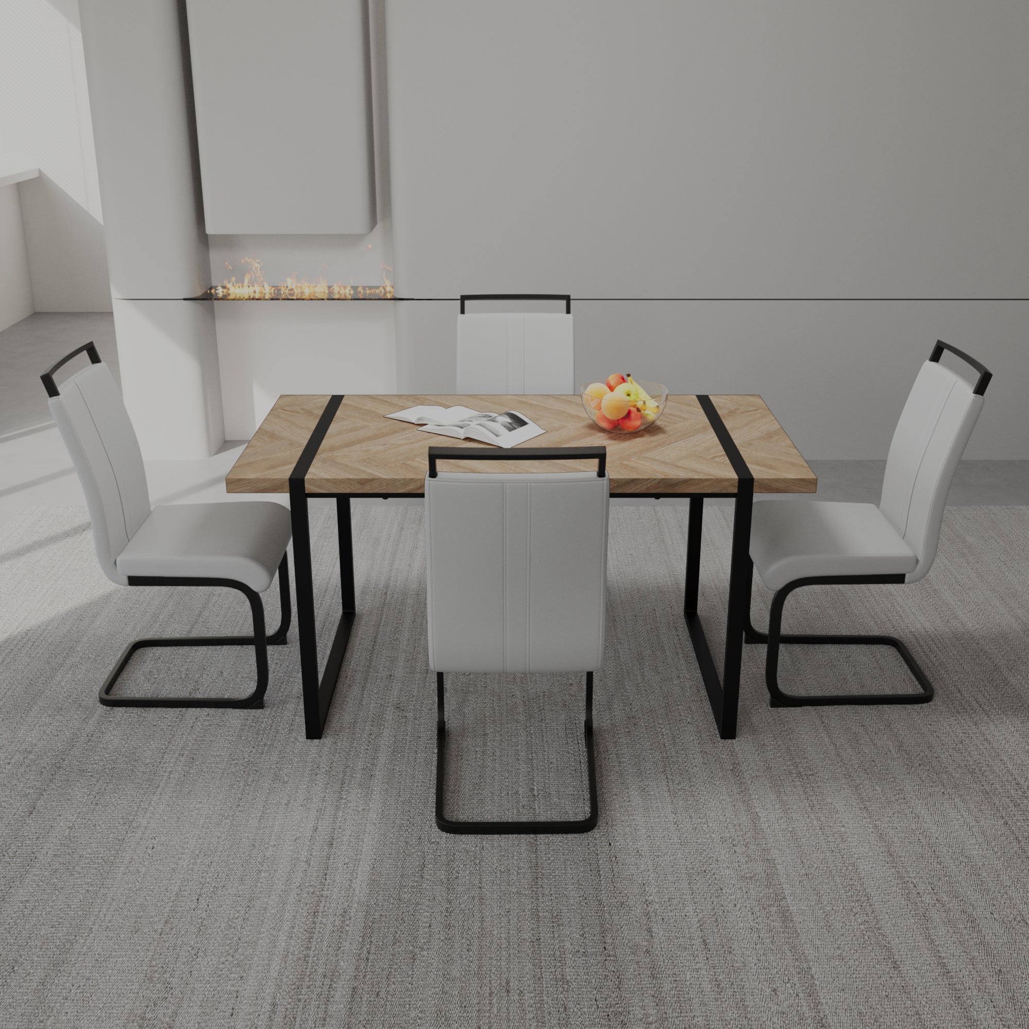 59" Dining Table Set, 4-Piece Industrial Kitchen Table
