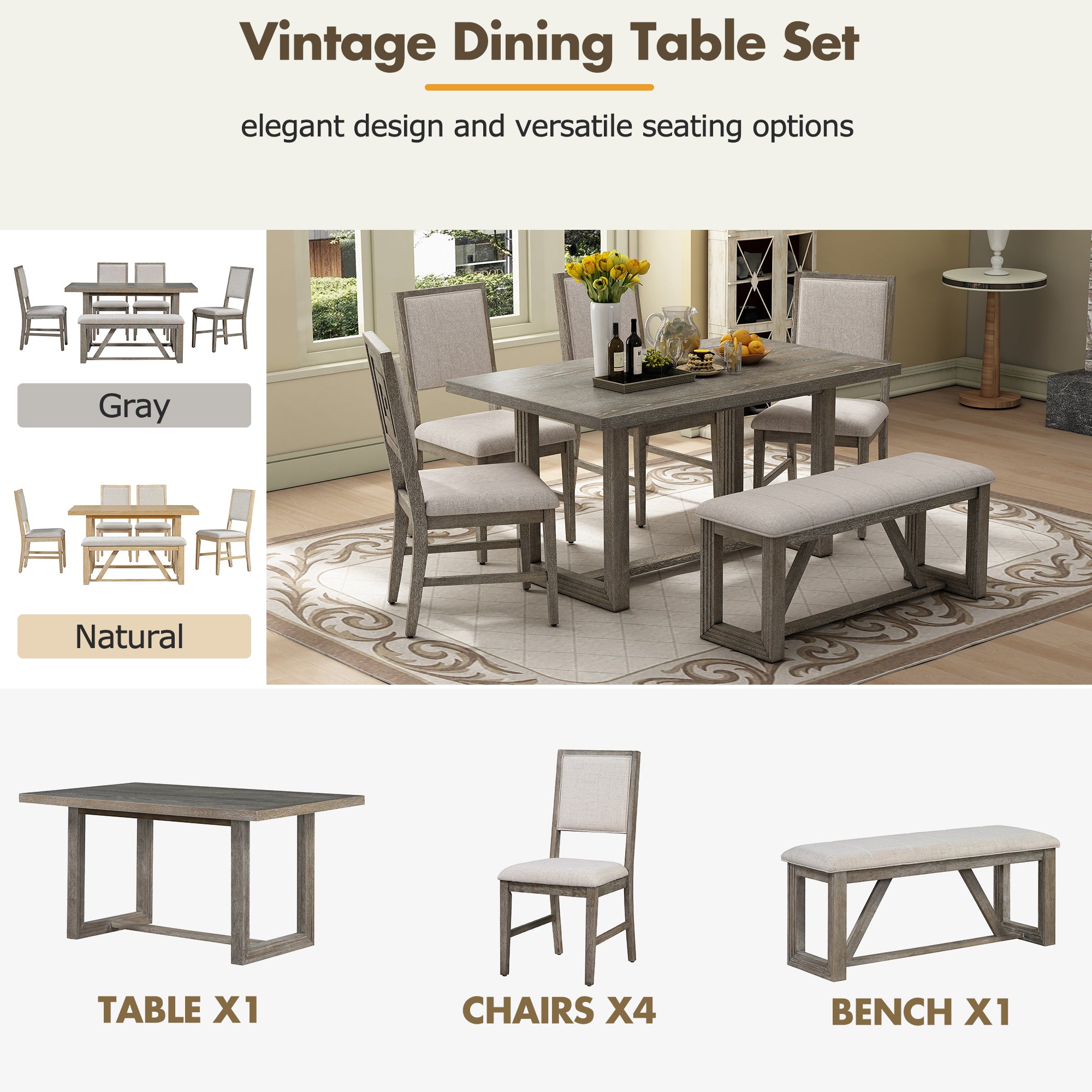 6-Pc Retro Dining Set Gray