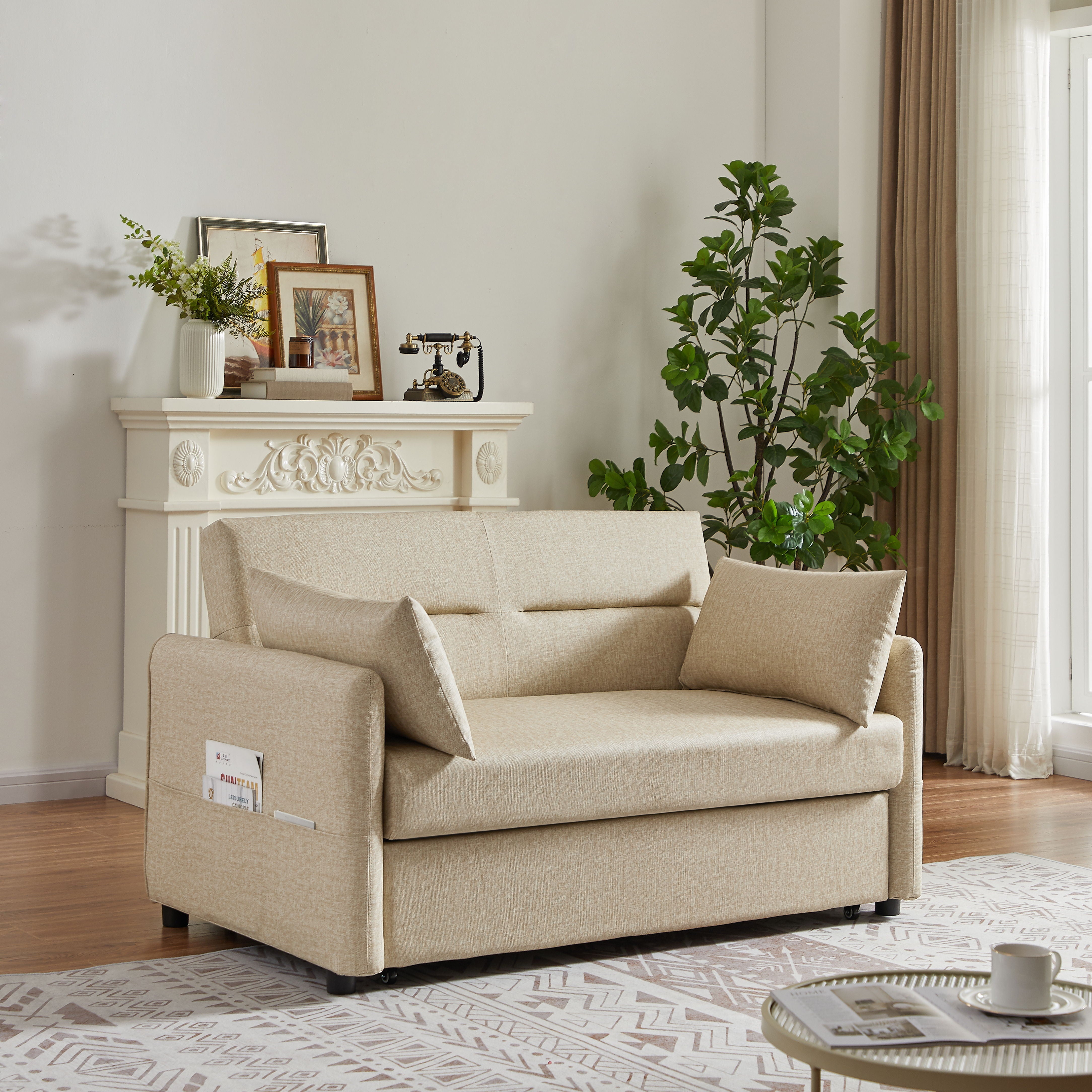 2033 Khaki Fabric Leather (PU) Leisure Two-Seat Sofa