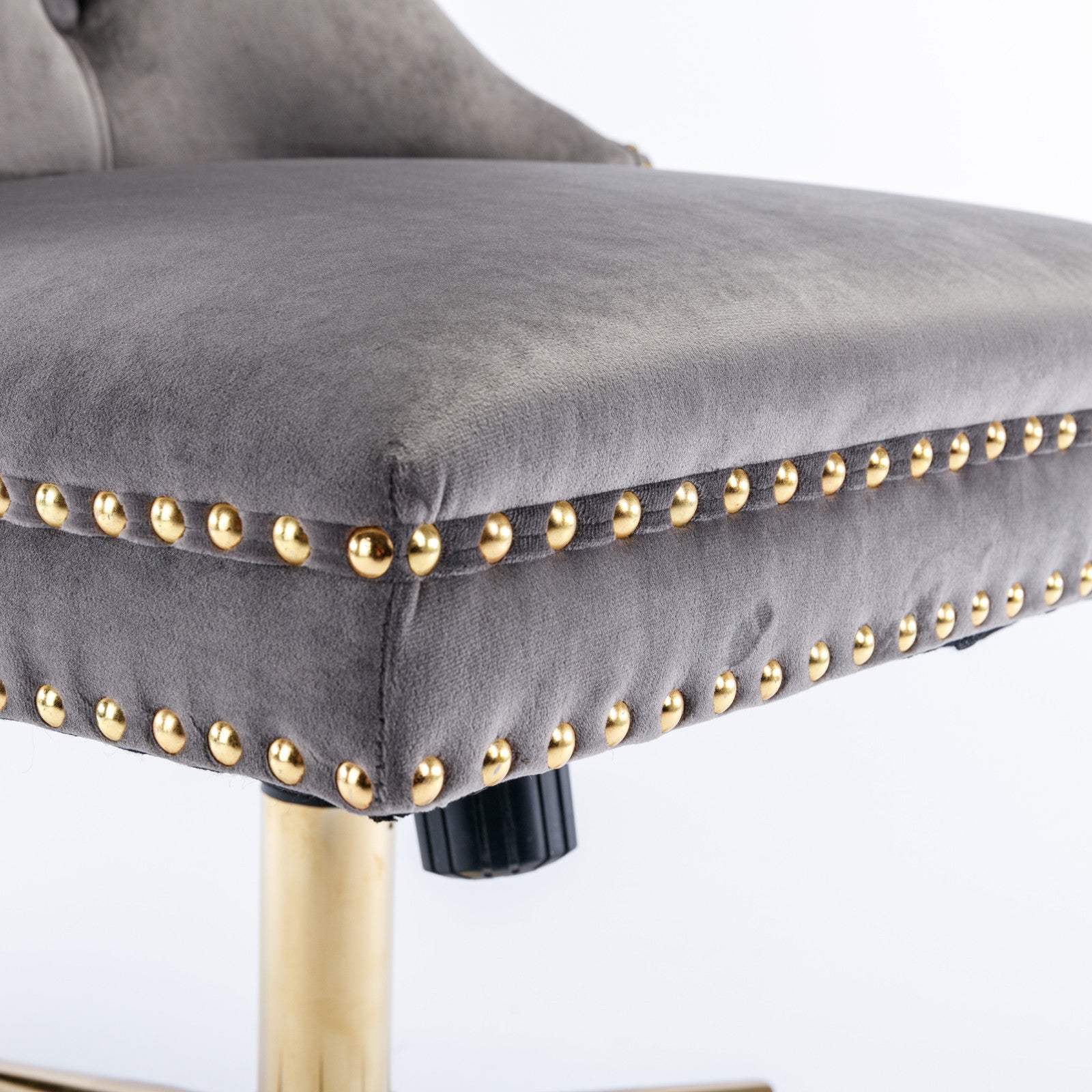 Velvet Tufted Office Chair w/ Gold Base- Gray