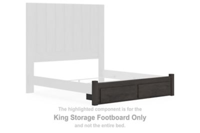 Charcoal king storage footboard with horizontal panels and built-in storage