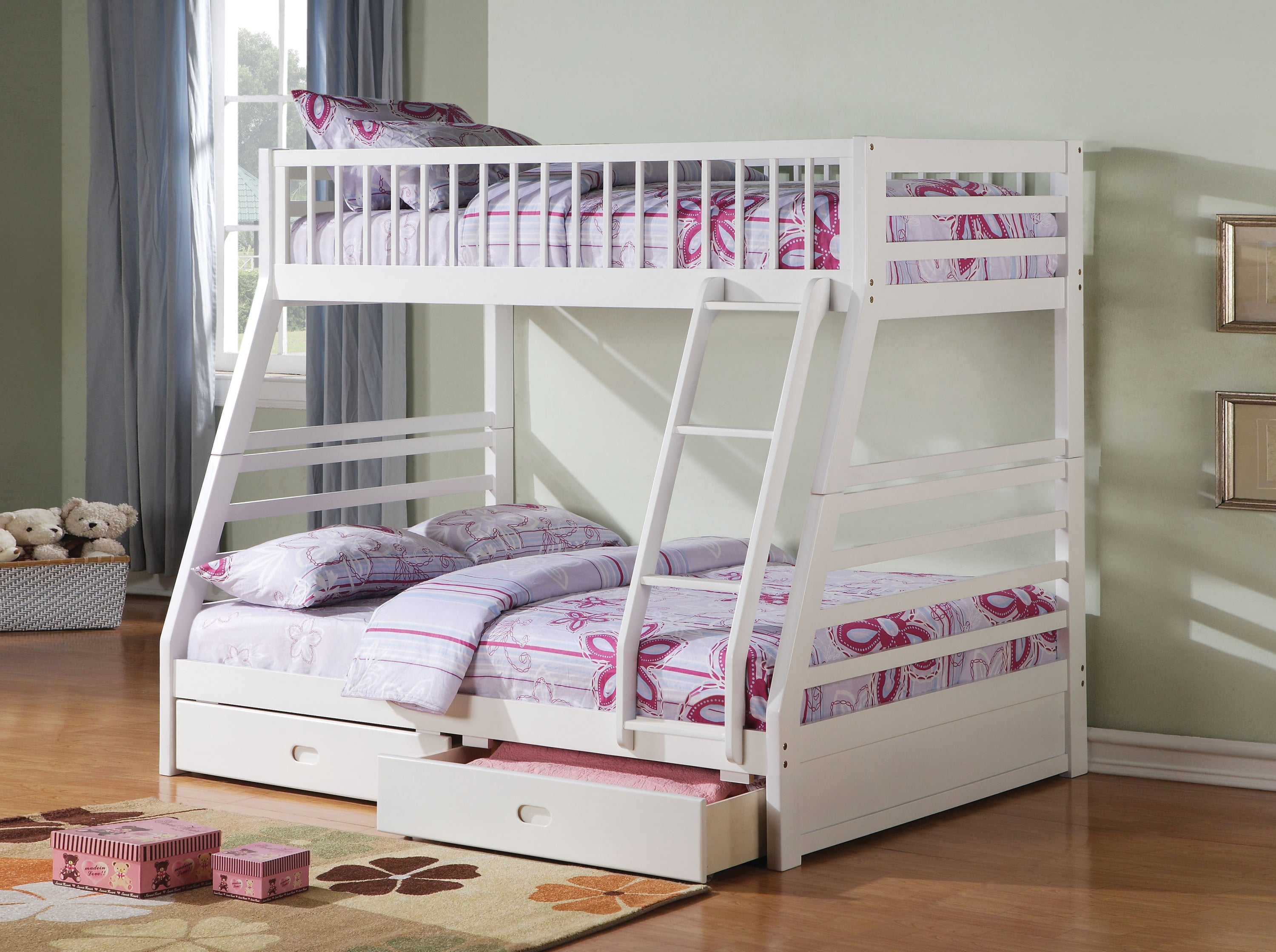 Jason White Twin/Full Bunk Bed with Storage - White Finish