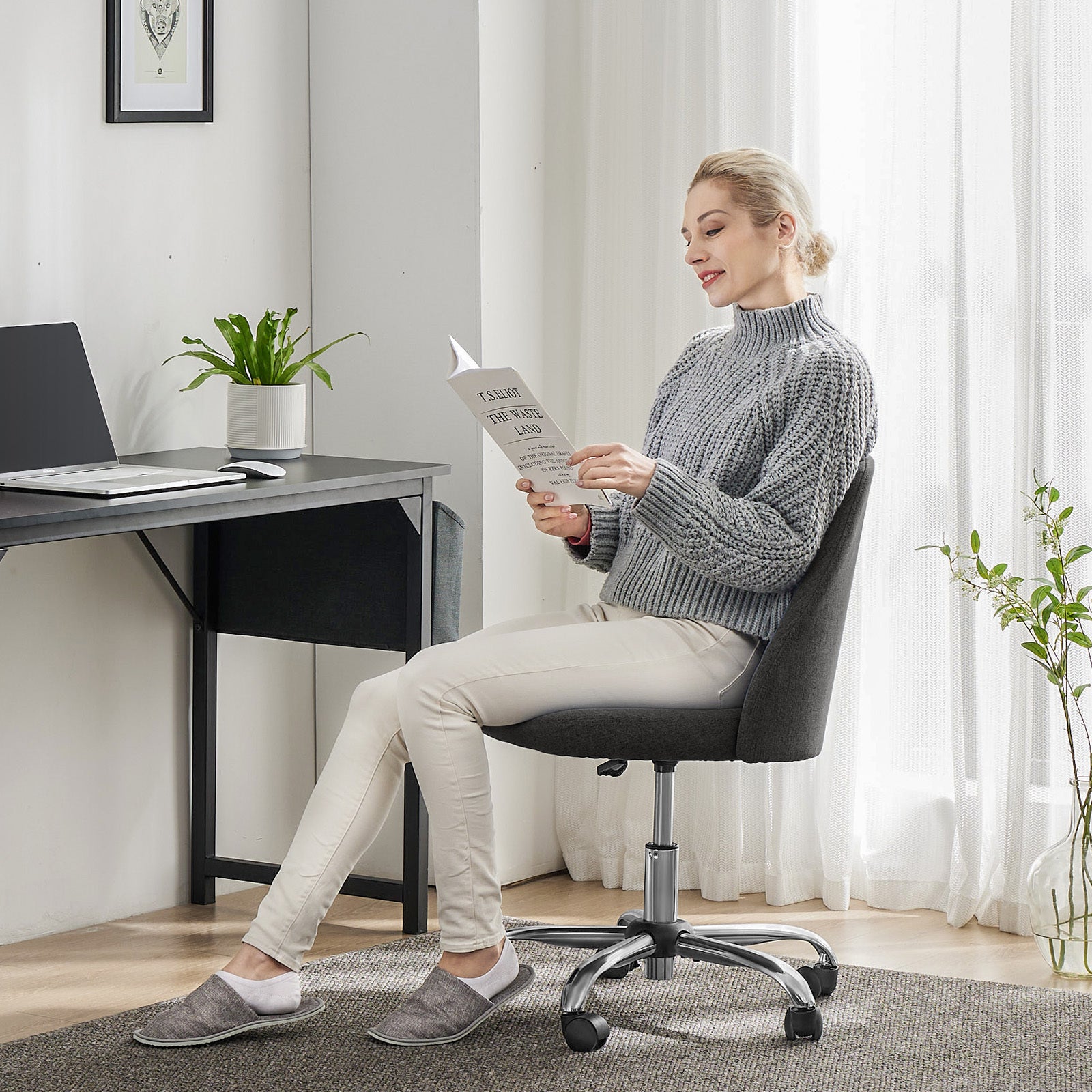 Armless Office Desk Chair - Adjustable Swivel Task Chair