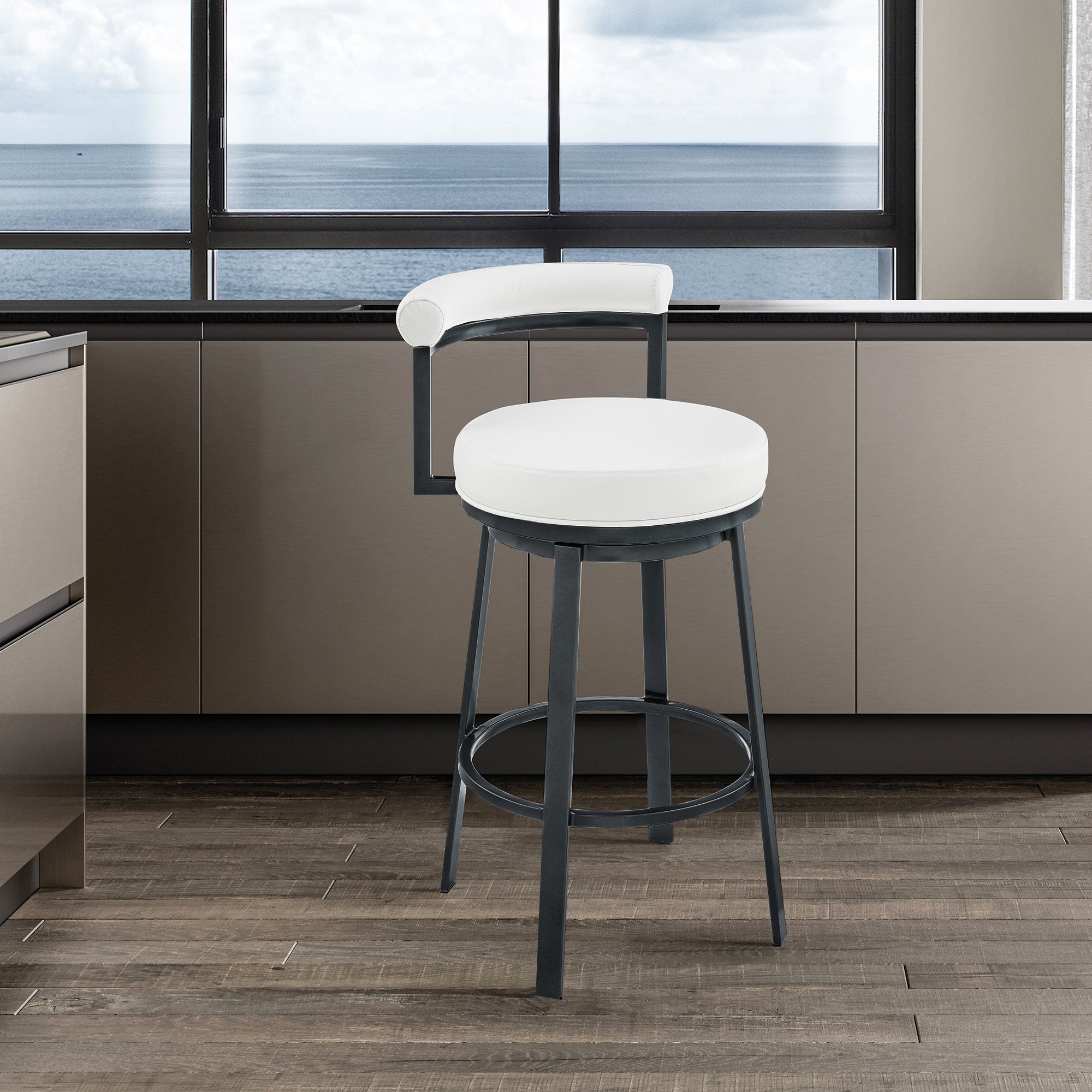 Adrix Swivel Bar & Counter Stool - White Faux Leather