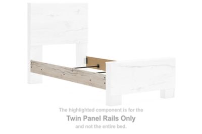 Light natural twin panel rails with light wood rail and white bed panels
