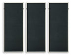 Set of three framed wall art backs in dark gray with mounting hardware on each panel