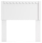 White panel headboard with scalloped top edge and two side support legs