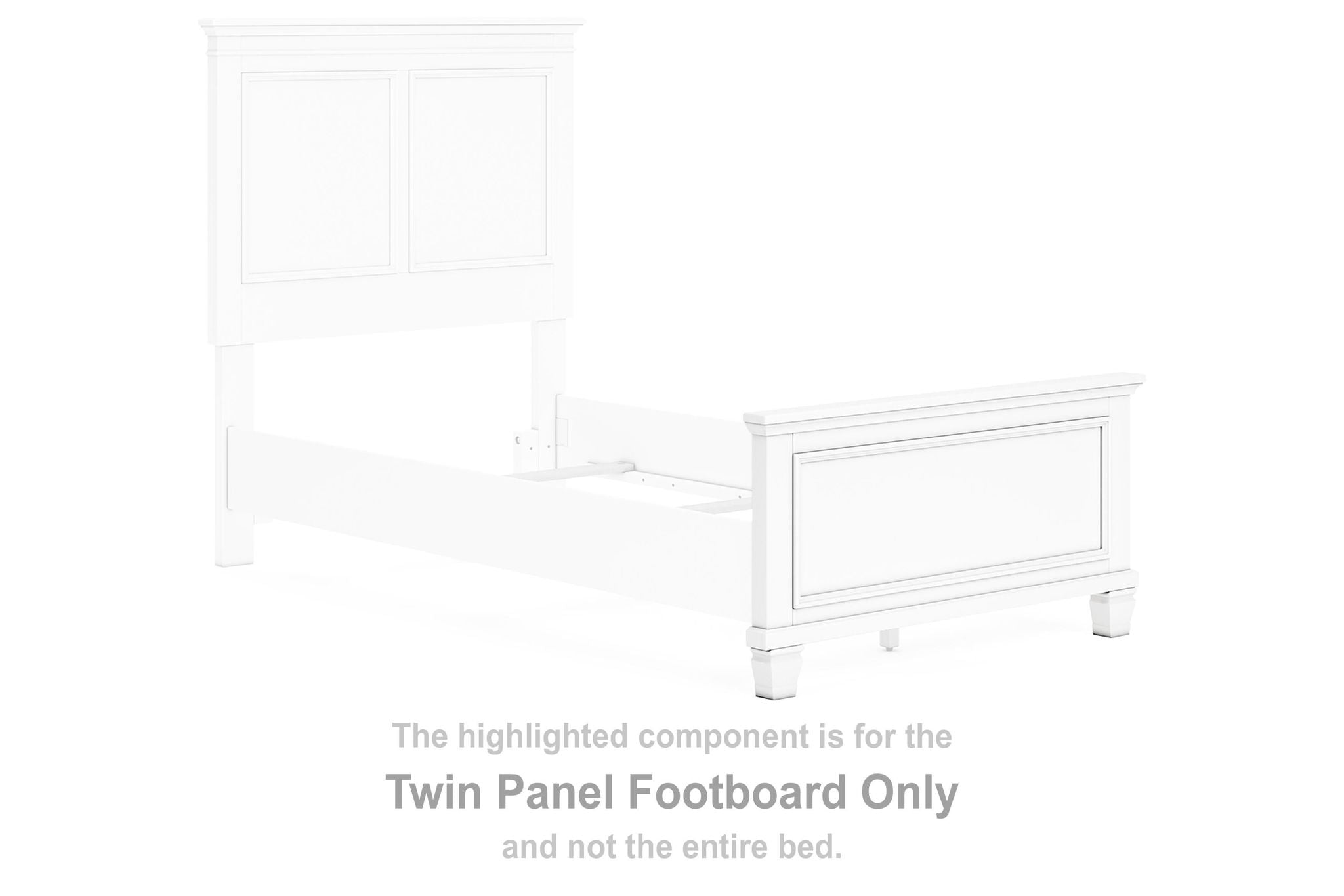 White twin panel footboard with rectangular trim and small drawer-style panels
