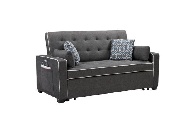 Modern Gray Fabric Sleeper Sofa | USB Ports & Pillows