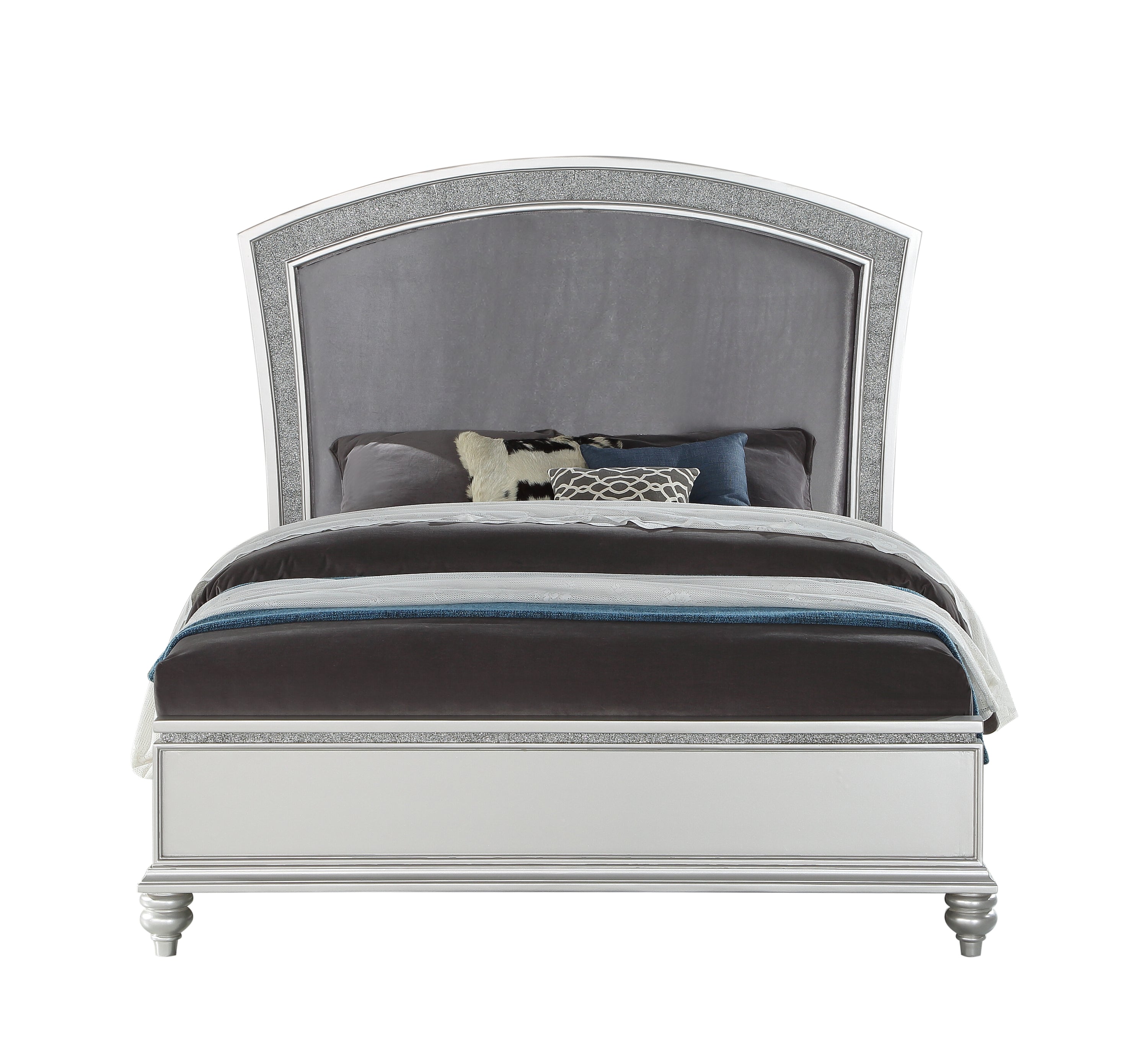 Luxury Maverick Fabric & Platinum Finish Queen Bed