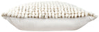 Cream square throw pillow with textured bobble weave and tasseled edge