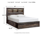 Panel bookcase bed with two under-drawer storage, weathered dark wood frame, white mattress