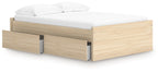 Light wood platform bed with one side storage drawer and slatted base