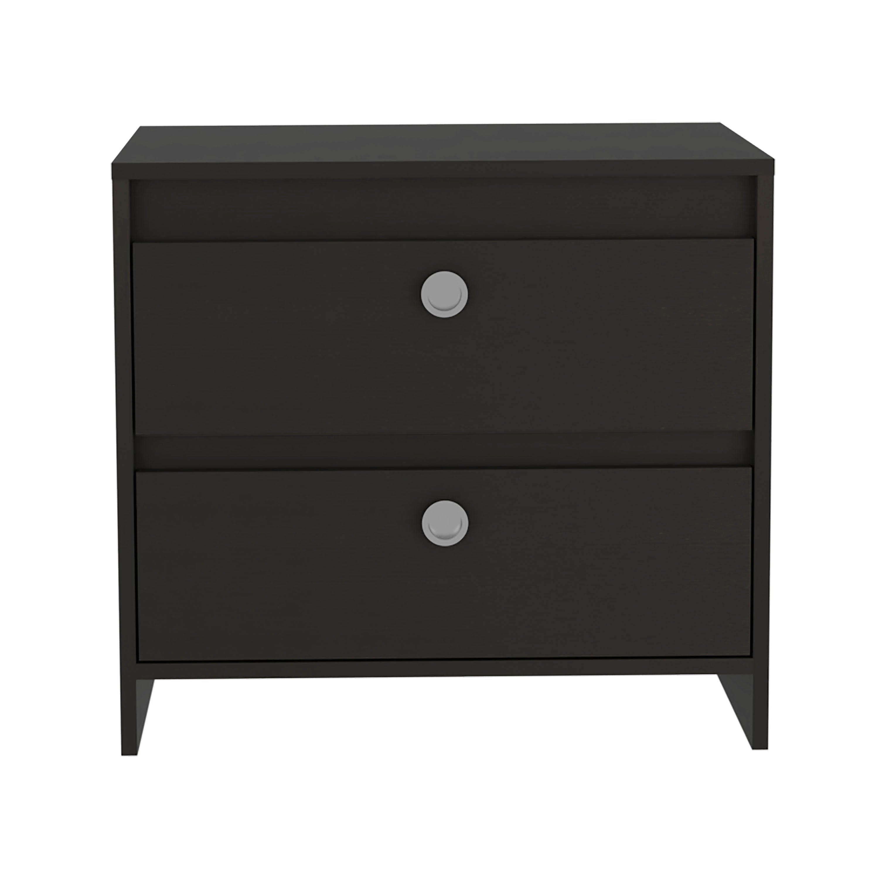 Black Nightstand - 2 Drawers, Stylish End Table