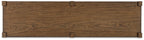 Rectangular light brown wooden panel with metal corner brackets