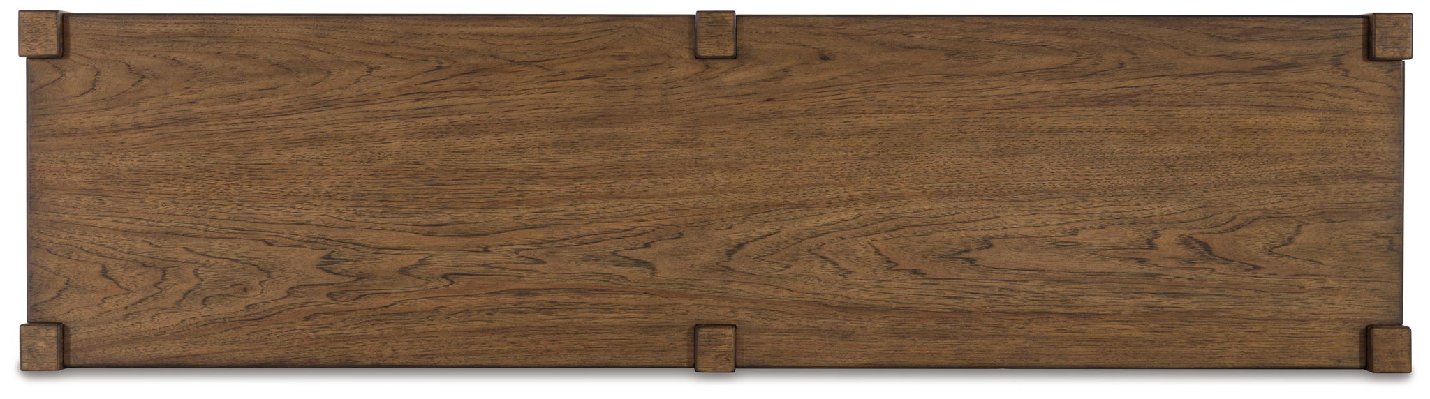 Rectangular light brown wooden panel with metal corner brackets