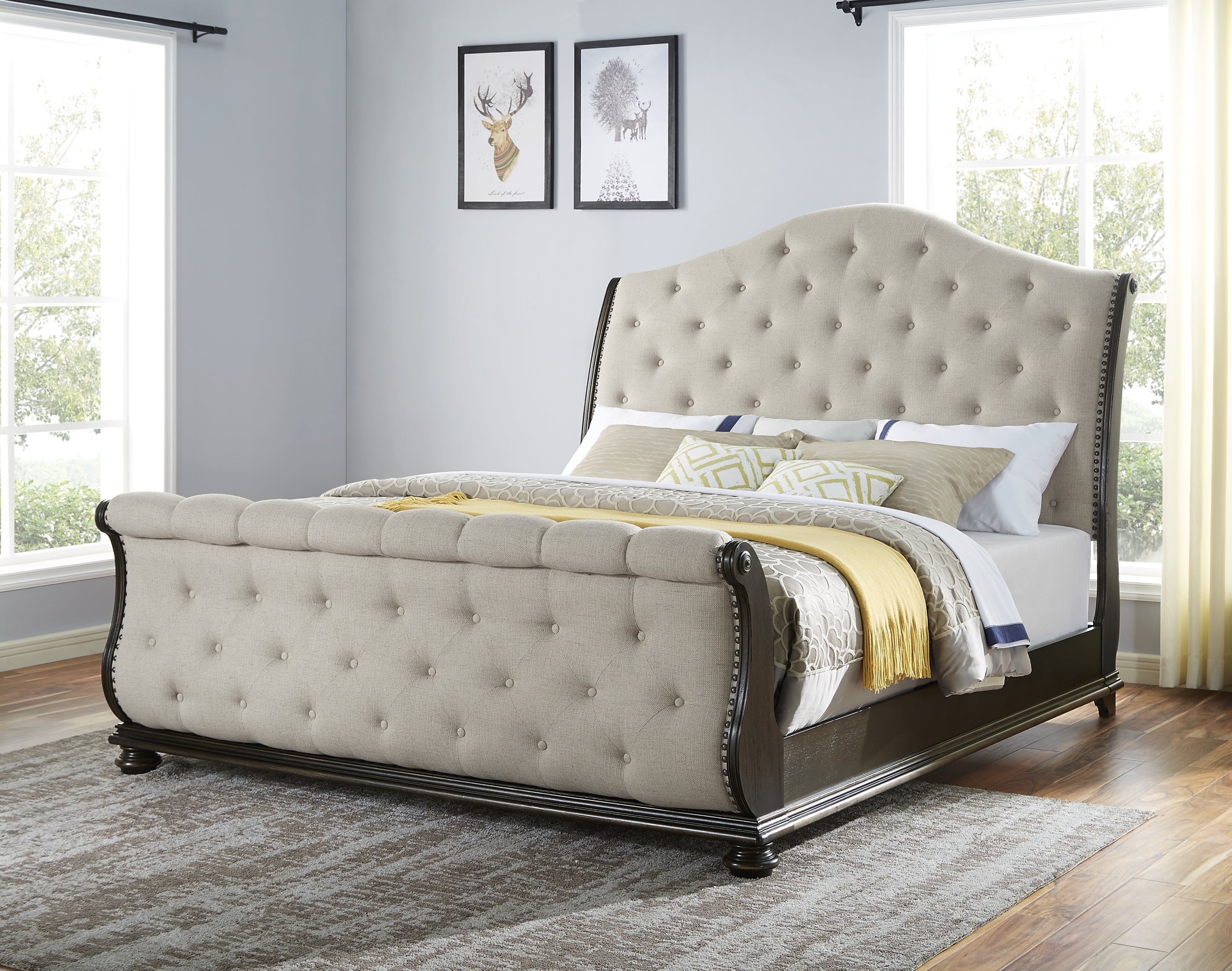 Rhapsody King Sleigh Bed: Luxurious Beige Comfort