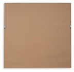 Back of framed circular wall decor: brown board with hanging hardware