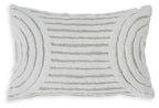 Striped decorative pillow cover, white with gray concentric arc pattern