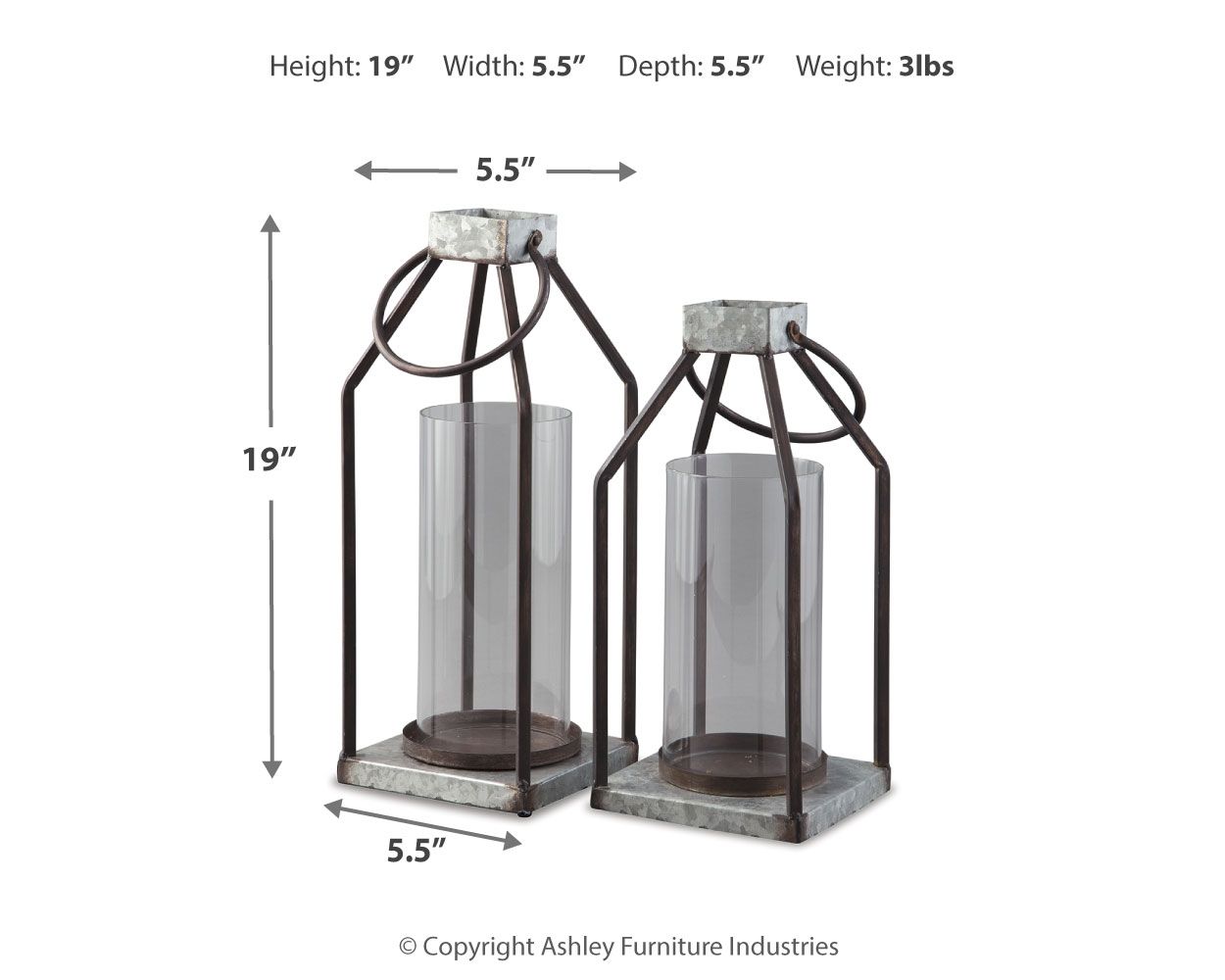 Gray/black lantern set with clear glass cylinders and stone-look square bases, side-by-side