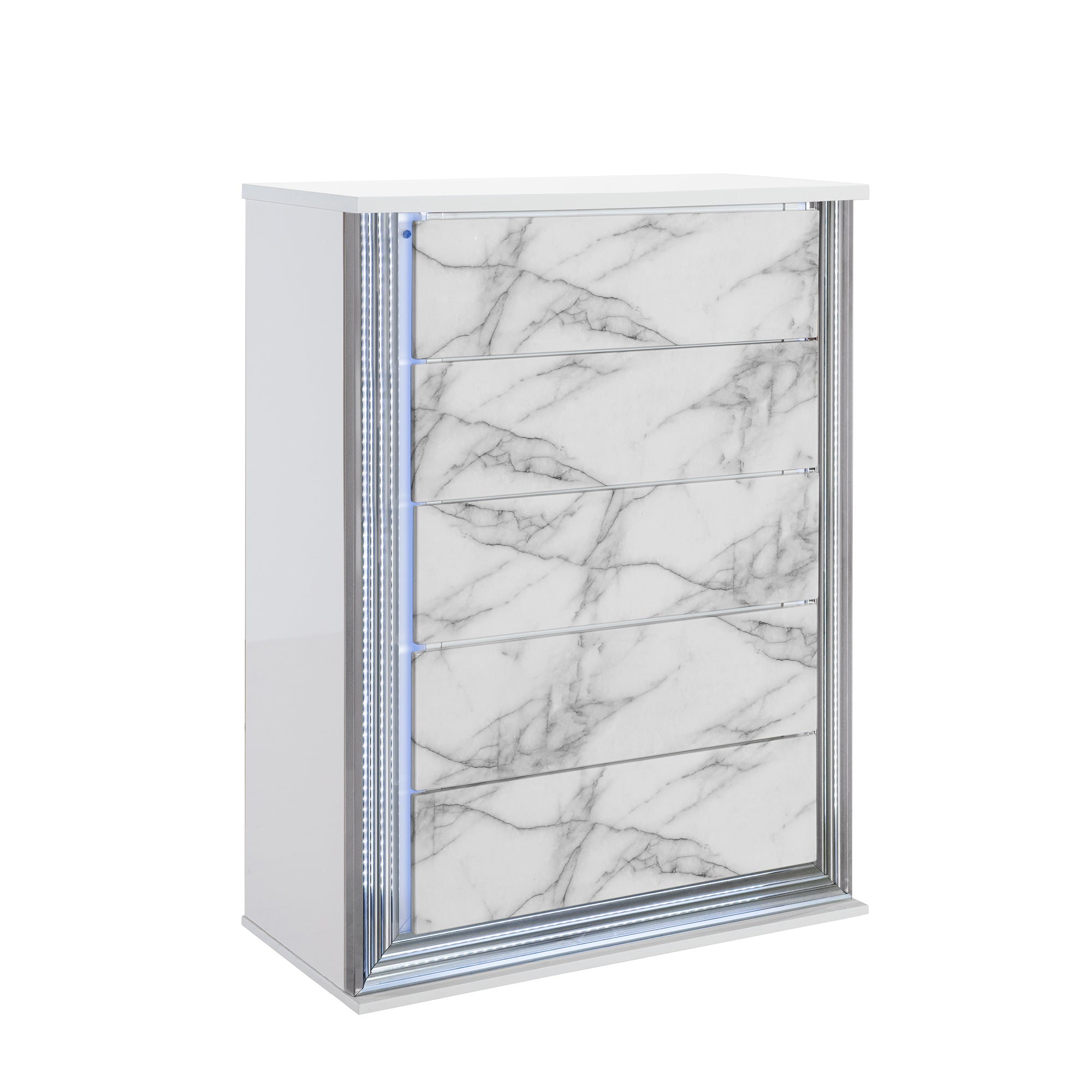 Moon White Marble Chest - Modern LED High Gloss Solid Wood