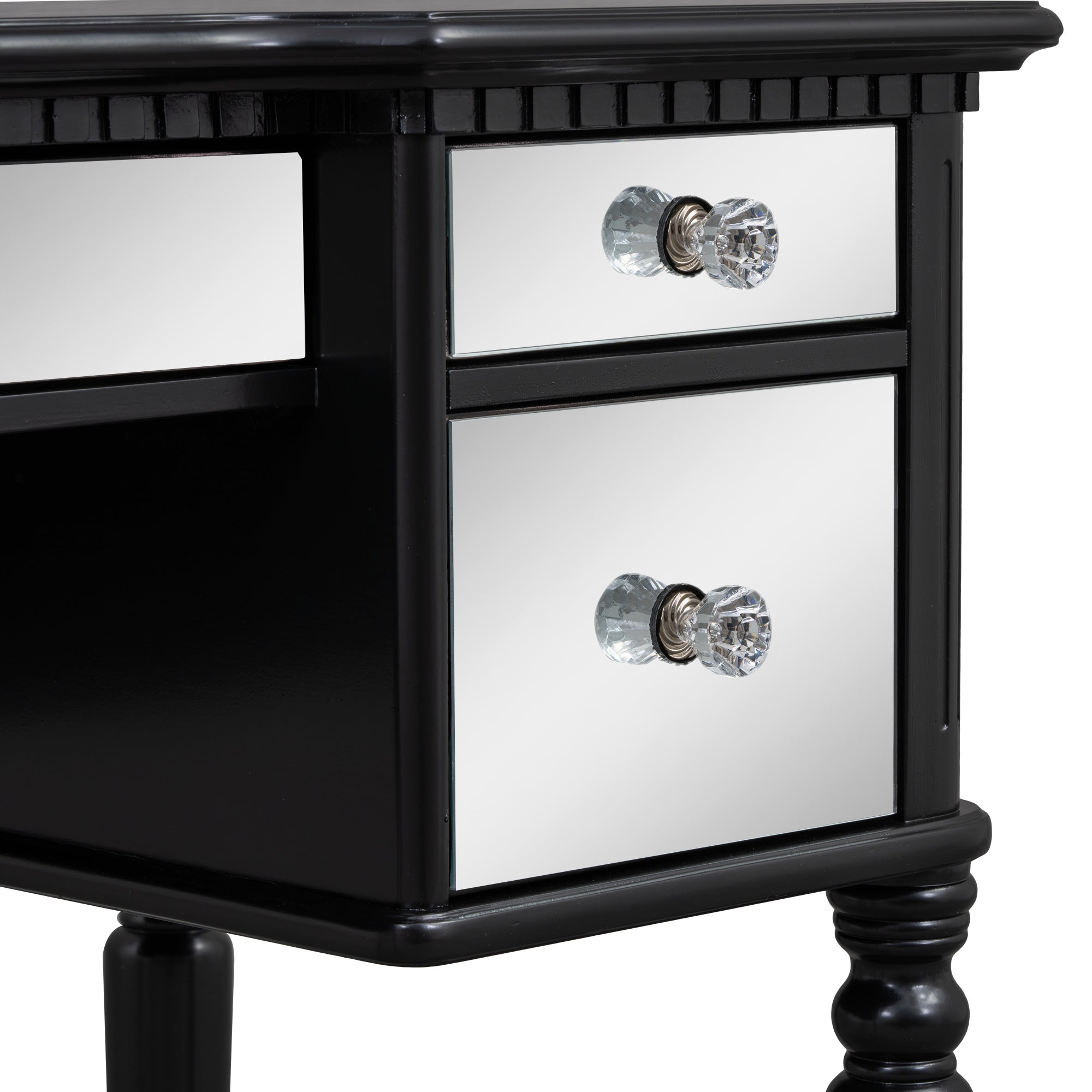 43" Black Vanity Set | Mirrored Dresser & Stool-American Furniture Outlet