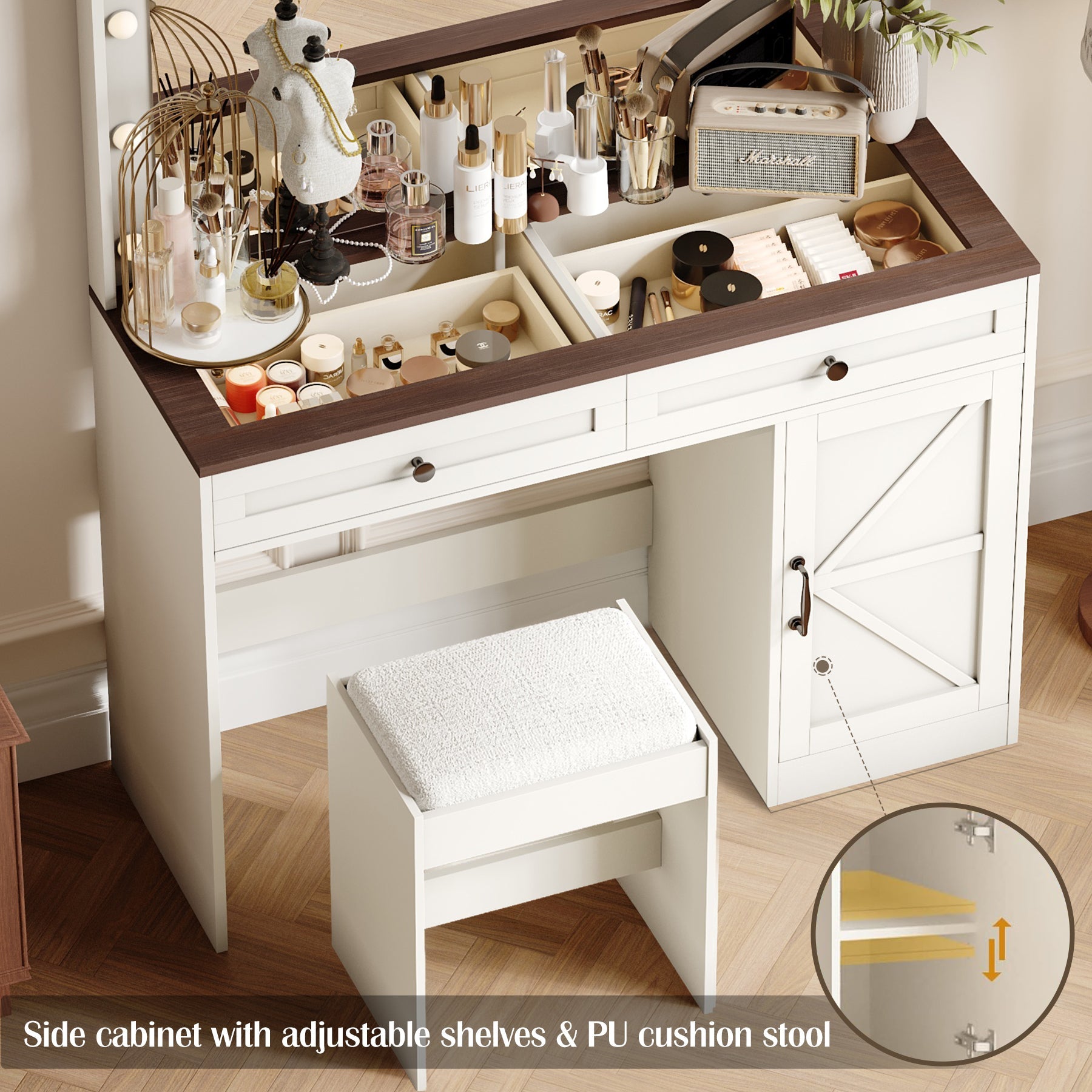 43" LED Makeup Vanity Table with Mirror & Drawers-American Furniture Outlet