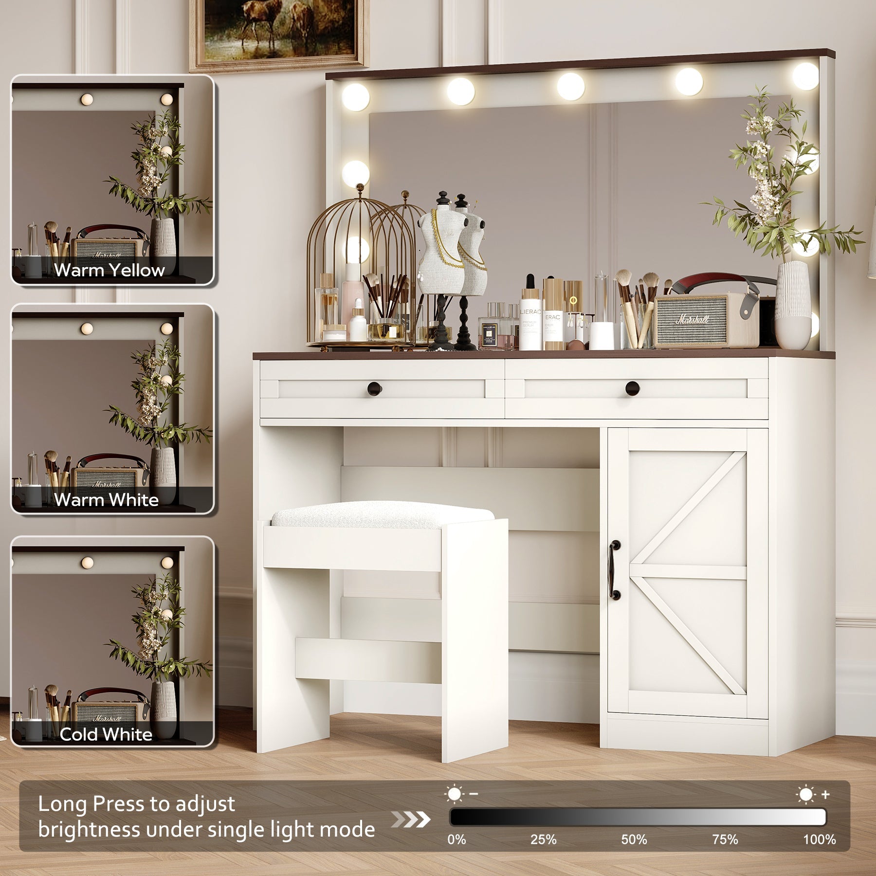 43" LED Makeup Vanity Table with Mirror & Drawers-American Furniture Outlet