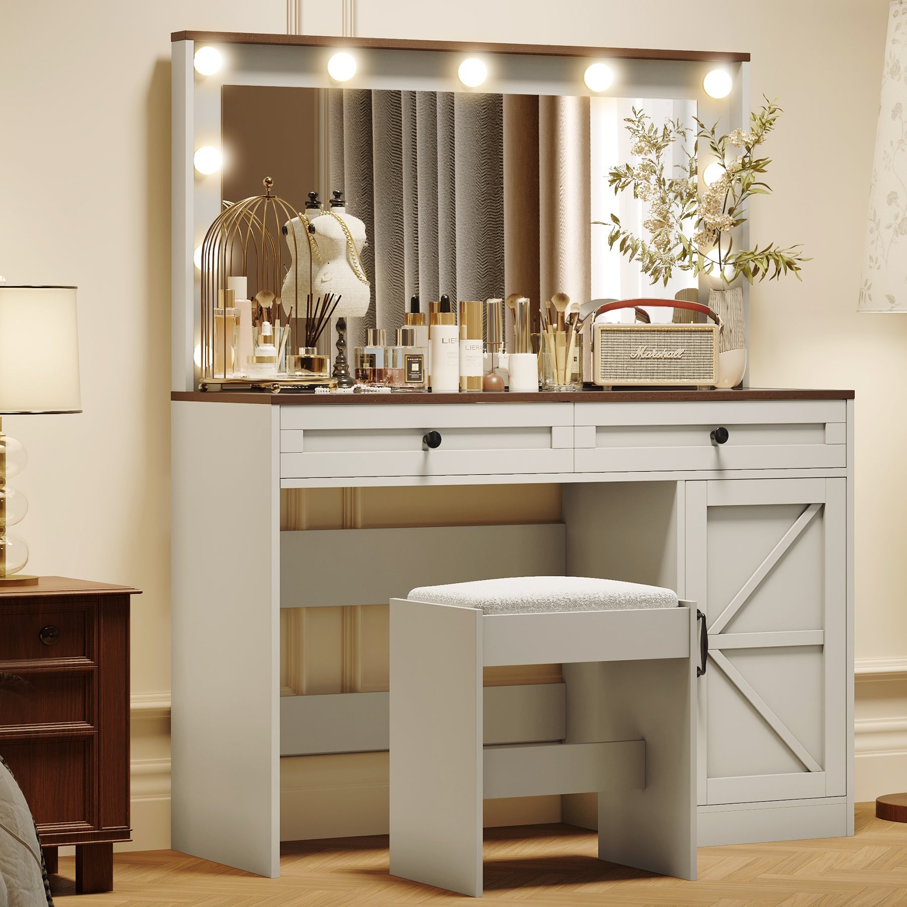 43" LED Makeup Vanity Table with Mirror & Drawers-American Furniture Outlet