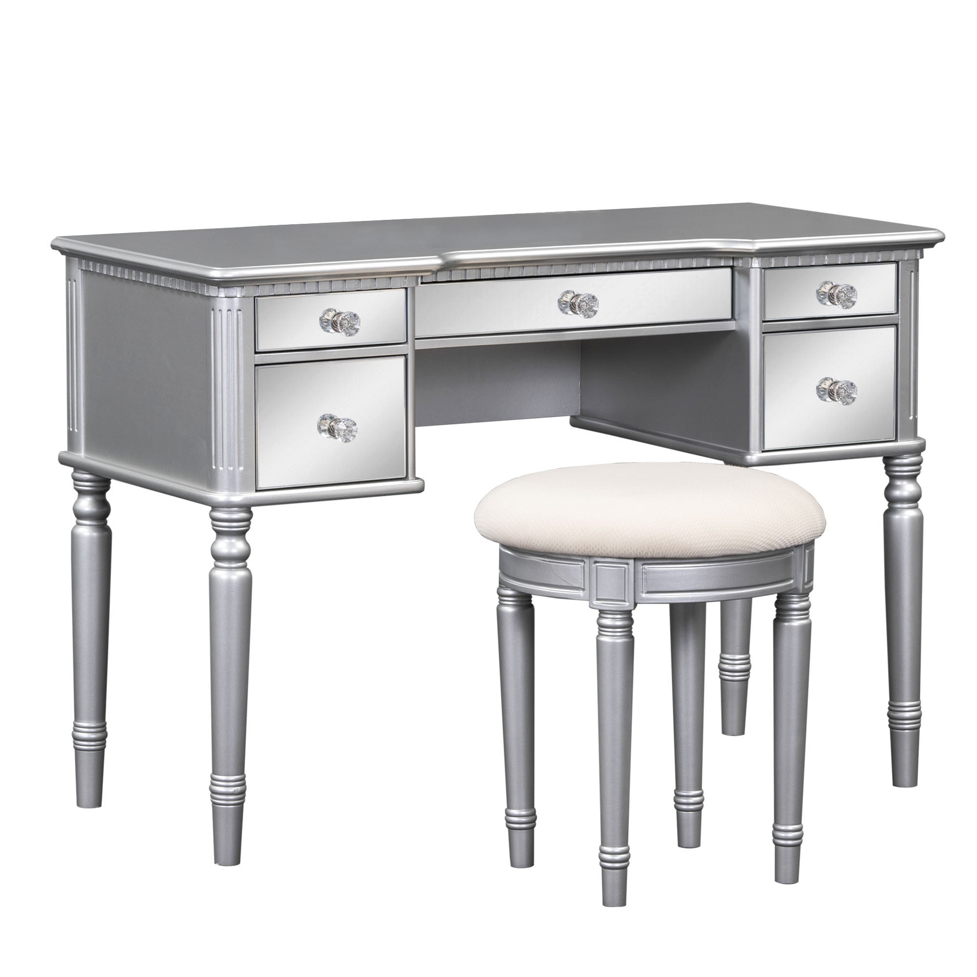 43" Vanity Set with Mirror, Stool | Silver Makeup Desk-American Furniture Outlet