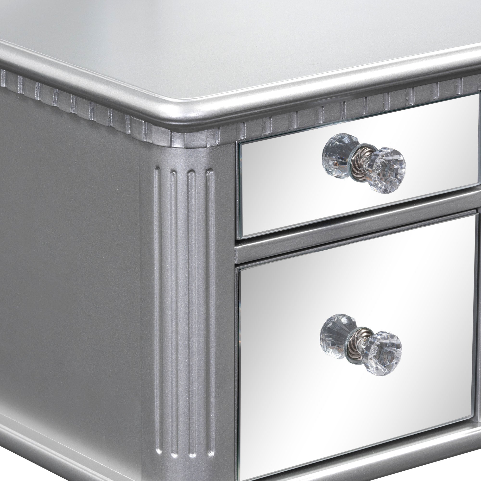 43" Vanity Set with Mirror, Stool | Silver Makeup Desk-American Furniture Outlet