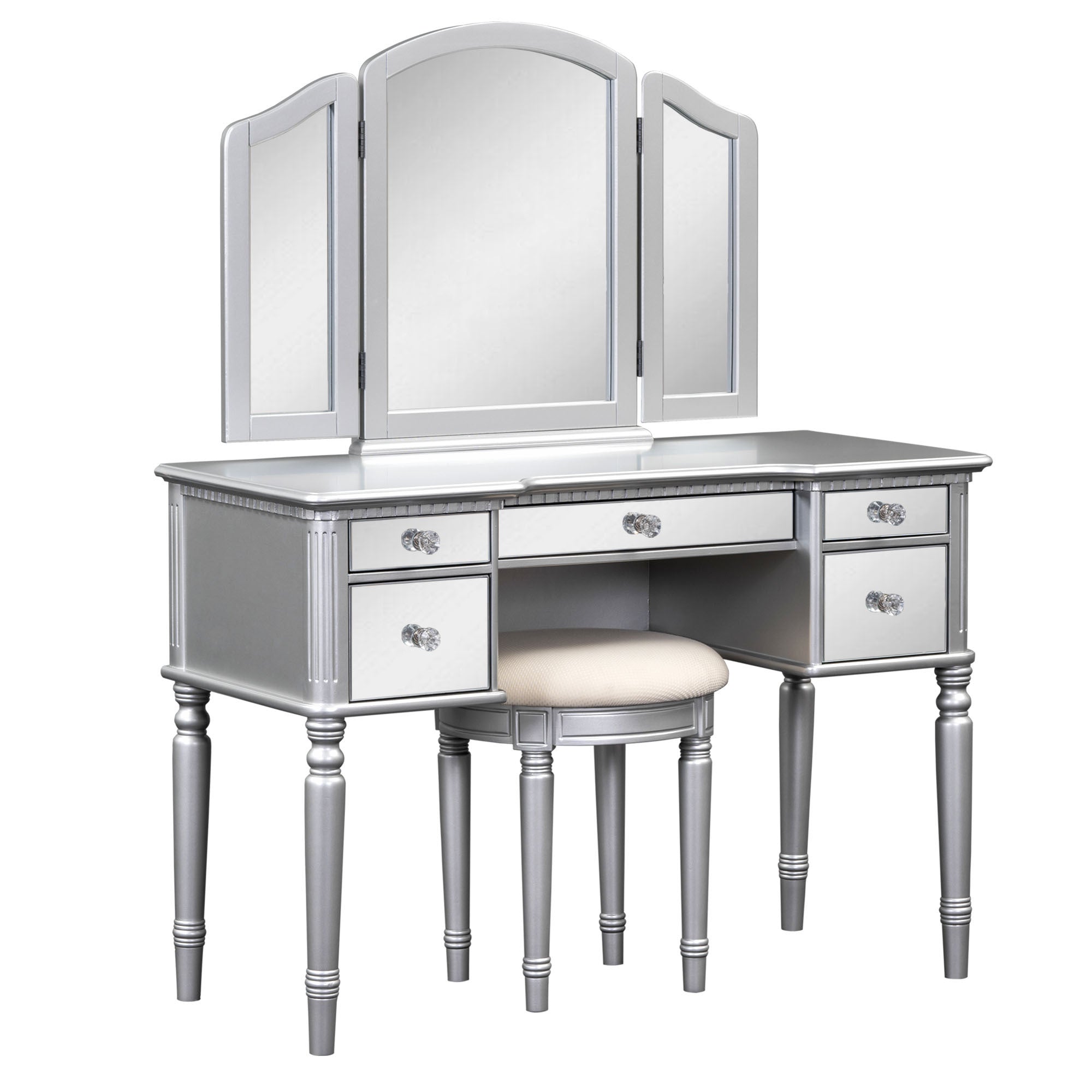 43" Vanity Set with Mirror, Stool | Silver Makeup Desk-American Furniture Outlet