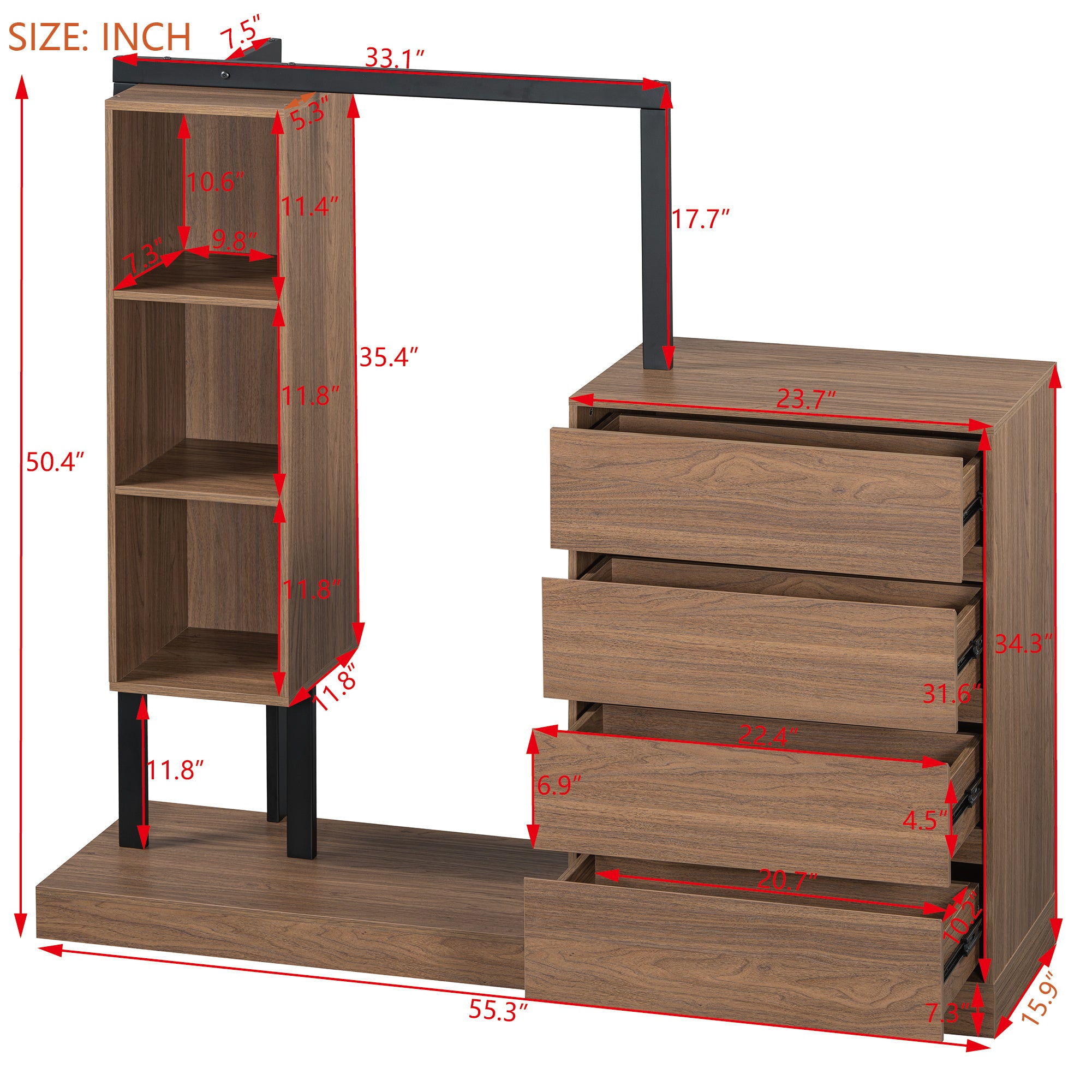 Espresso Wardrobe with Drawers & Shelves