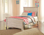 Willowton full panel bed rails in whitewash finish, light wood color