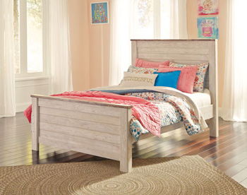 Willowton full panel bed rails in whitewash finish, light wood color